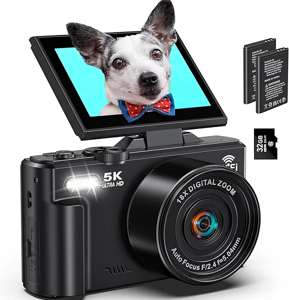 5K Digital Camera for Photography - 75MP WiFi Vlogging Camera for YouTube - UHD 18X Zoom Digital Cameras with Flip Screen 3" 180° - Travel Photography Flash Camara for Beginners & Adults