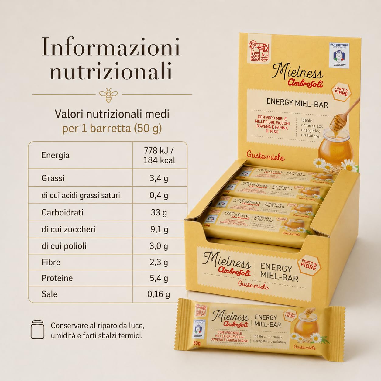 Ambrosoli Energy Miel-Bar, Barrette al Miele Snack Energetico x30