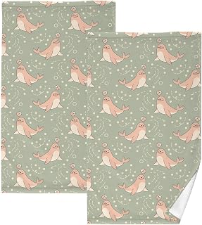 Seals Balls Green Hand Towels for Bathroom Soft Cotton Bath Face Towels Gym Travel Hand Towel 16 x 28 Inches Decor for Kitchen Yoga Shower Towel Set of 2