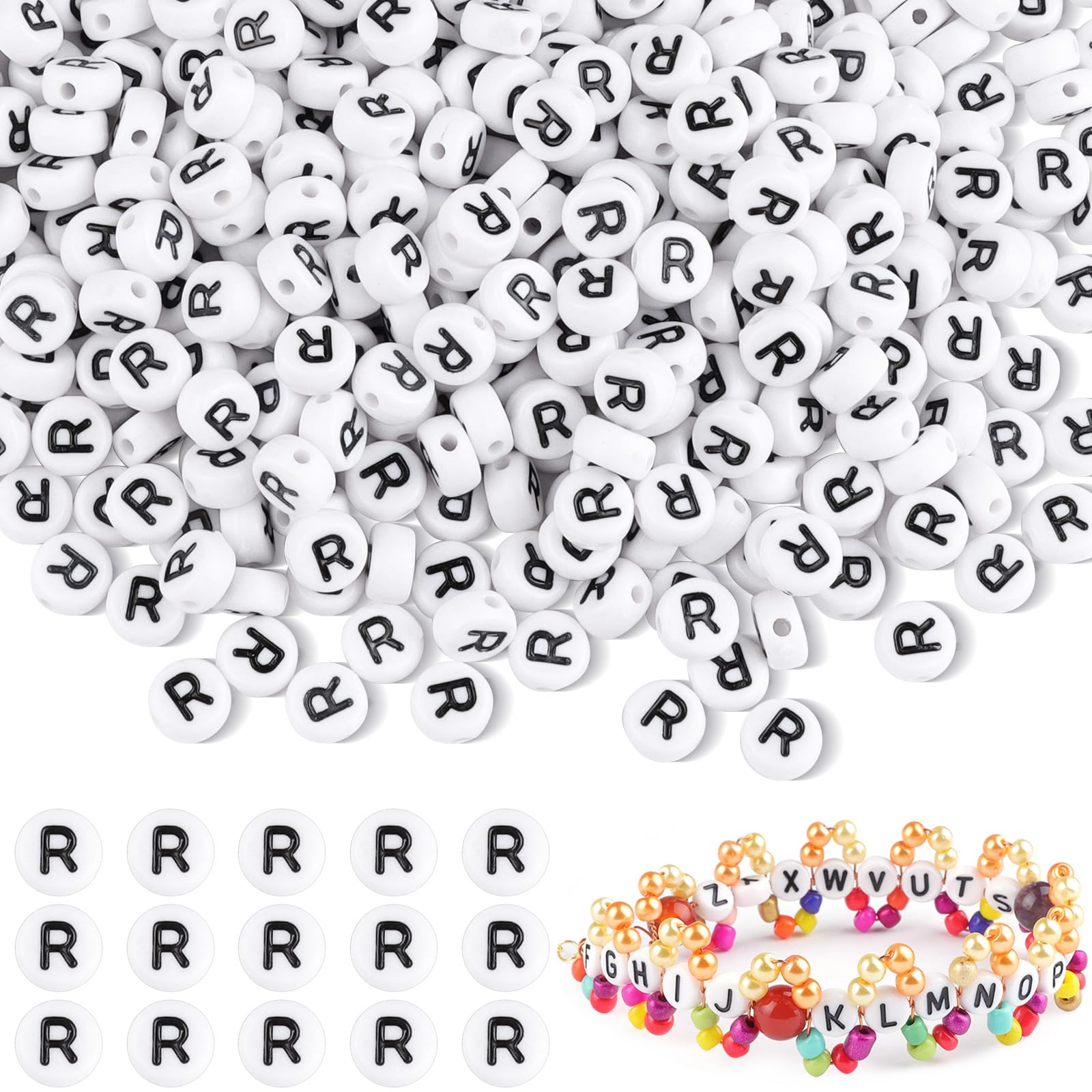 1500 Stück Buchstabenperlen R für Armbänder, BuchstabenPerlen zum Auffädeln, Rund Acryl Spacer Perlen für Armbänder Selber Machen, DIY Schmuck und Basteln