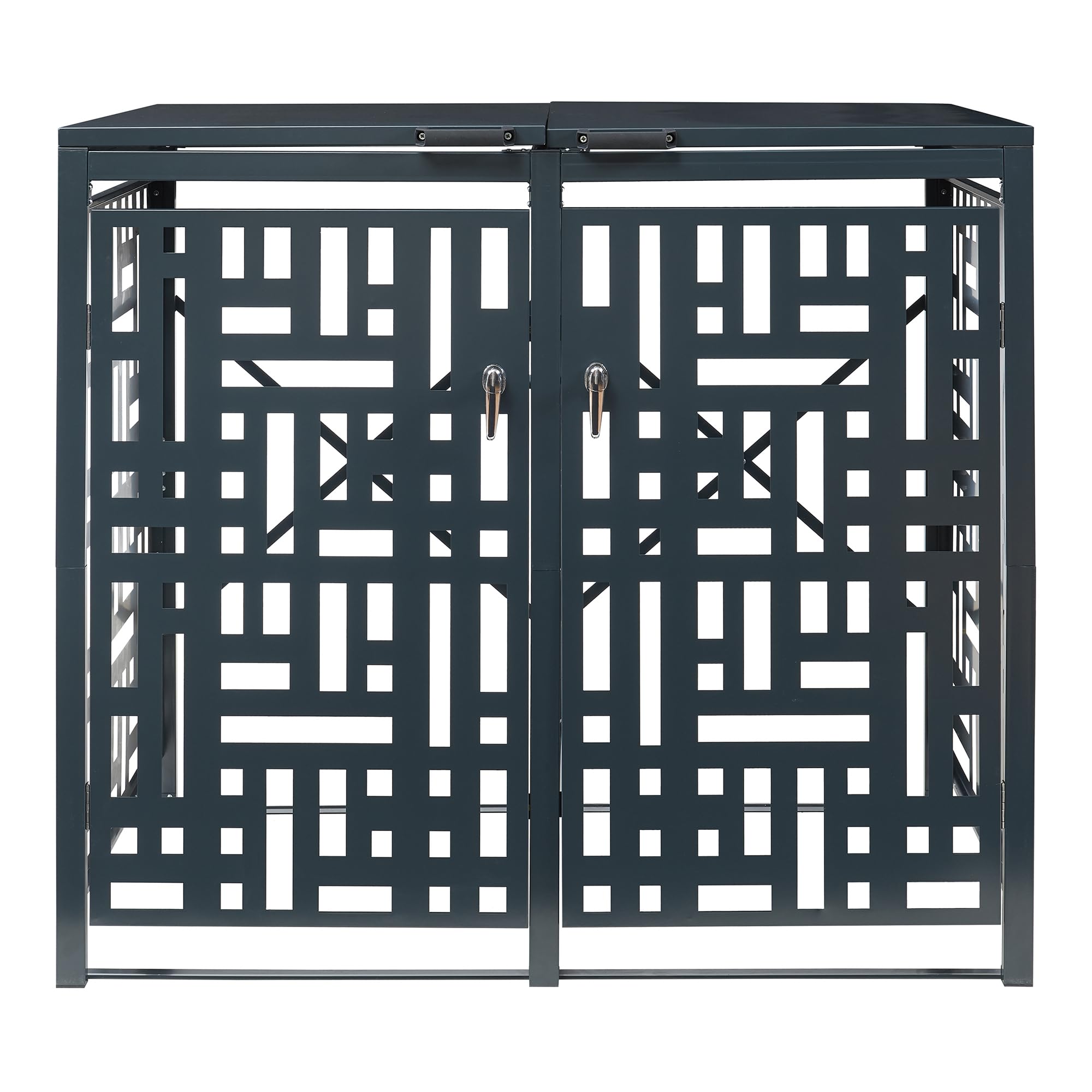 casa.pro Box Copribidoni in Acciaio Zincato Porte con Serratura e Coperchi a Ribalta Deposito per 2 Bidoni di Spazzatura da 240L Gabbia Traforata 116x132x80 cm Antracite