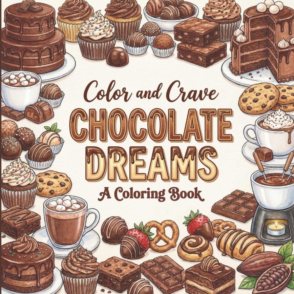 Chocolate Dreams: Coloring Book for Chocoholics, Adults and Kids, Rich and Detailed for Foodies and Relaxation Featuring a Variety of Foods, Drinks and Snacks