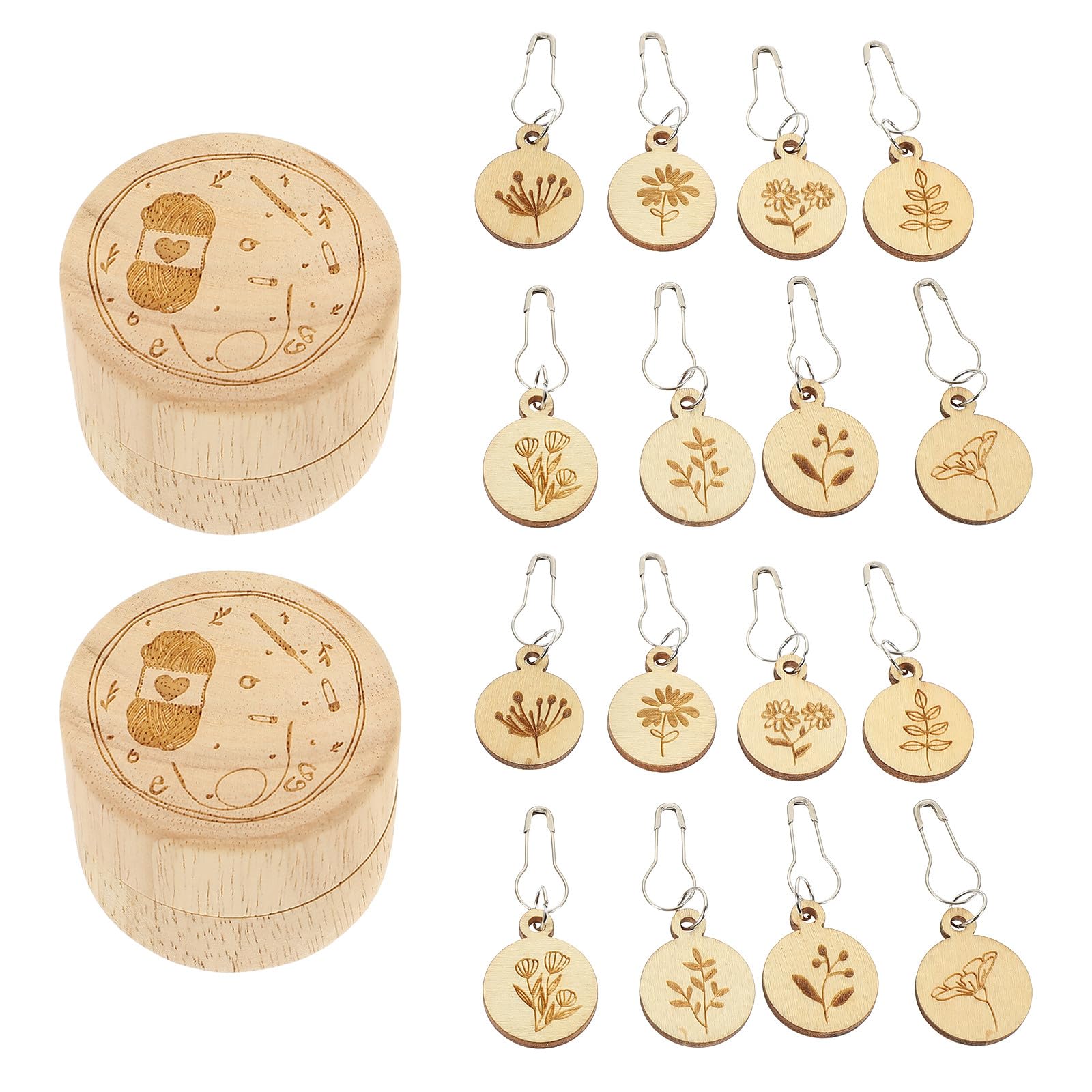 Marcadores Redondos de Madera Tallada Tamaño Pequeño para Tejer y Crochet para Organizar Proyectos, Color Caqui, Paquete de 2 Cajas 8 Piezas