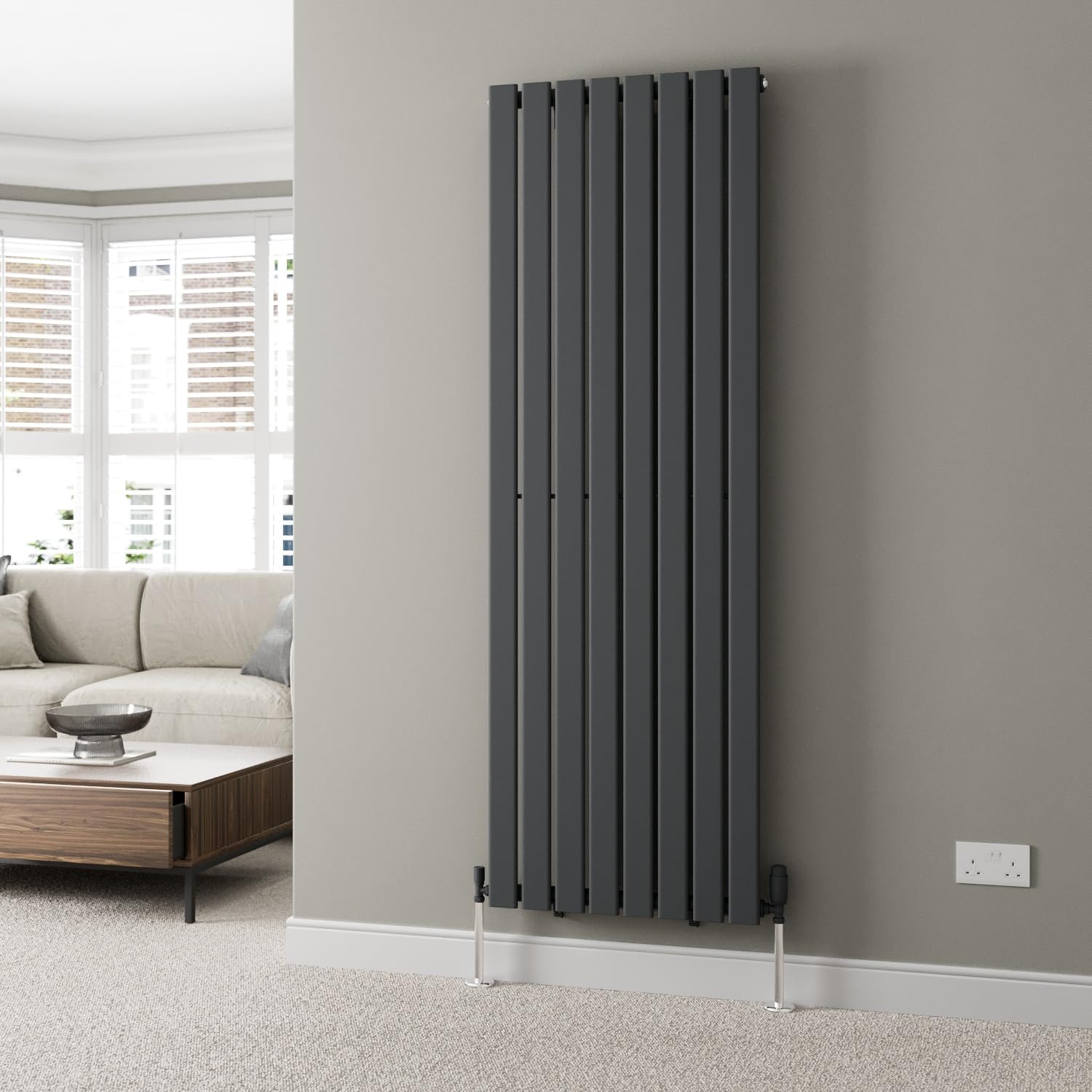 Duratherm Anthracite Duratherm® 1800 X 604Mm Grey Vertical Designer Radiator Single Column Flat Panel Modern Central Heating Panels Bathroom Radiators