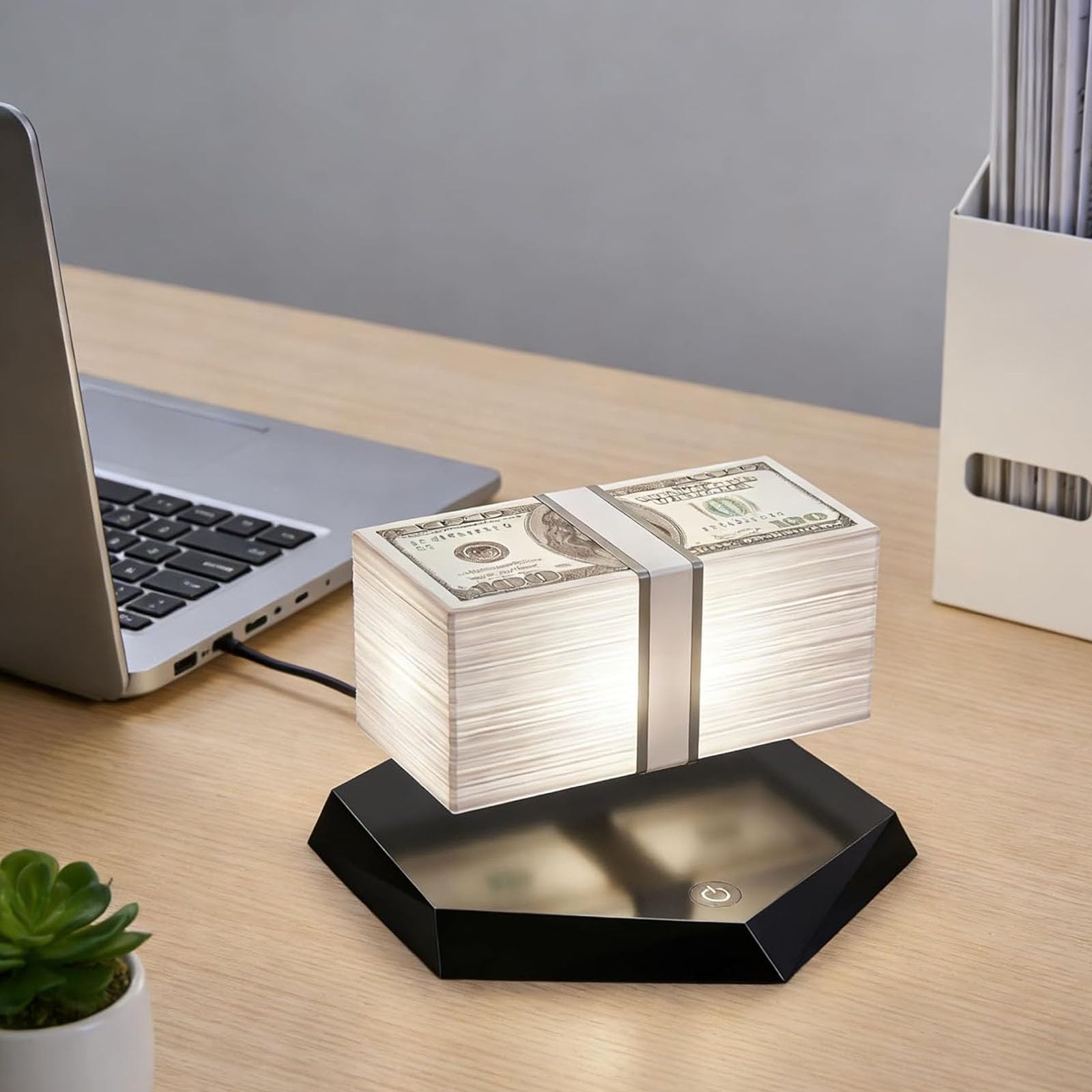 Lampada galleggiante per banconote, rotazione a 360°, lampada a levitazione magnetica con luce ambientale a LED per ufficio, camera da letto e giocatori, display unico per contanti per la decorazione