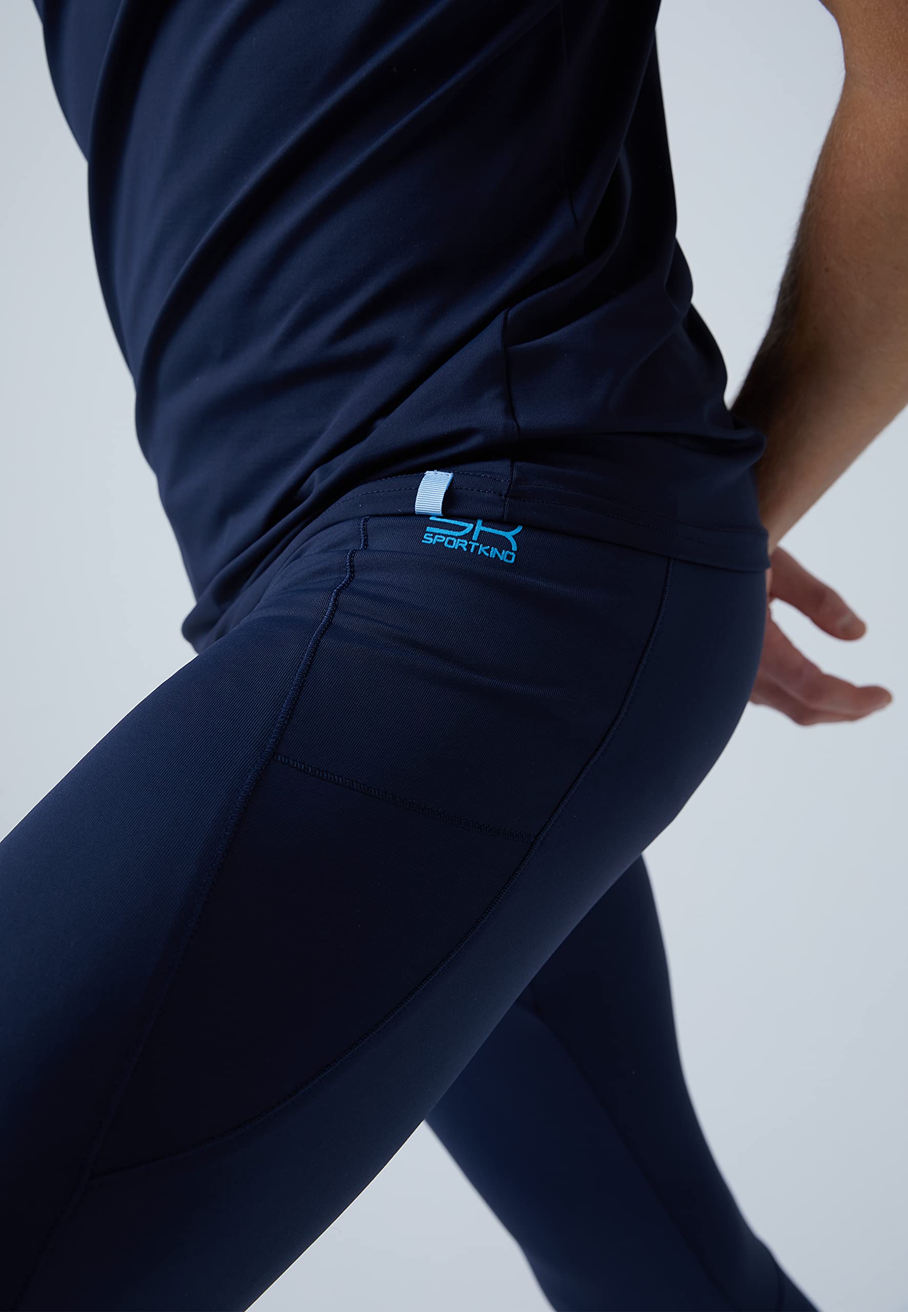 Sportkind Jungen & Herren Lange Laufhose mit Taschen, Sport Leggings, Baselayer, atmungsaktiv, UV-Schutz