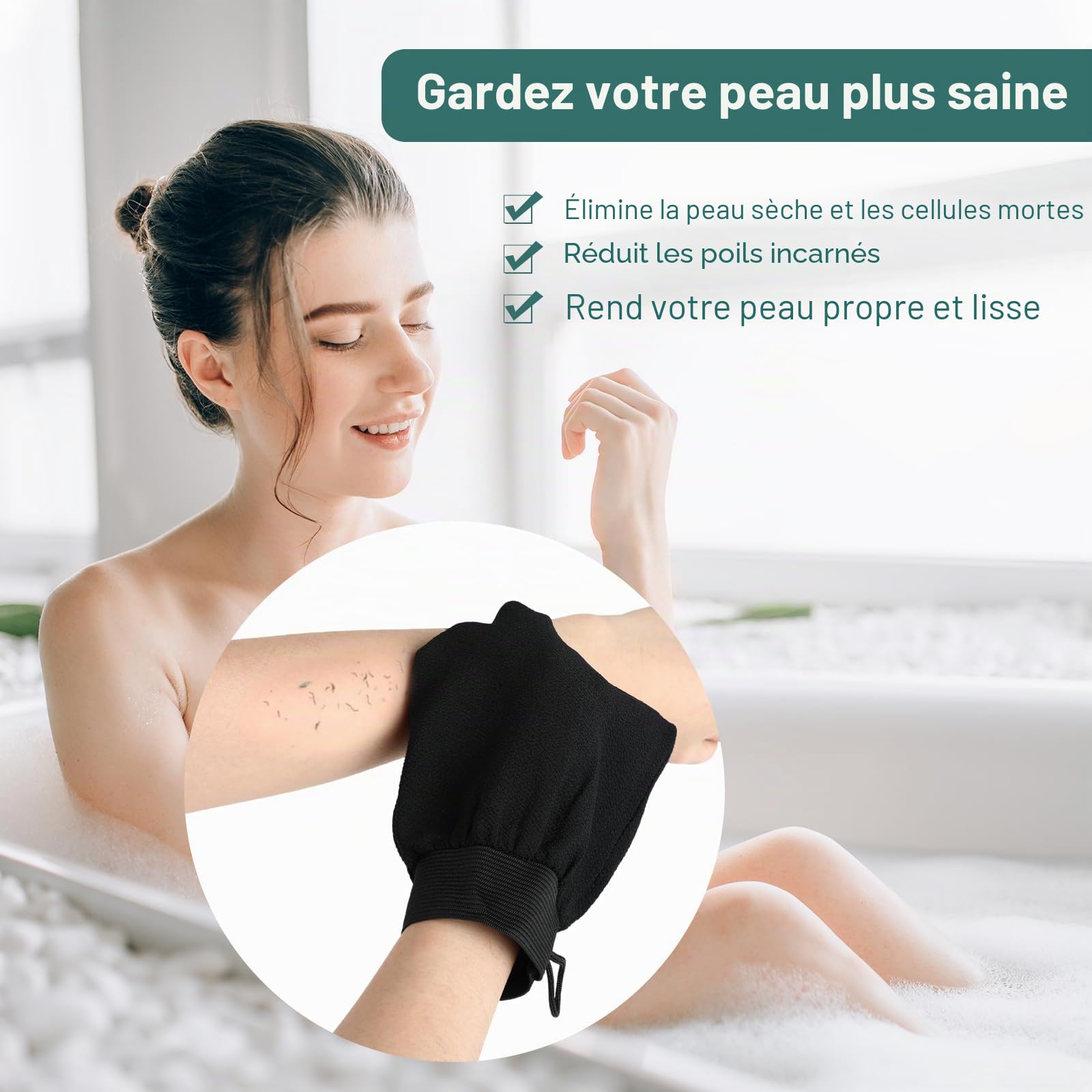 3 gants exfoliants pour le corps – Gant exfoliant corps noir, gant de crin et éponge exfoliante corps pour hommes et femmes, idéal pour bain et soins corporels
