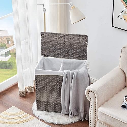 Miniatura 5 de Mxfurhawa Cesta delgada para ropa sucia con ruedas, forro de algodón resistente con asas, cesta de alambre plegable para ropa sucia (2PCS-01A)