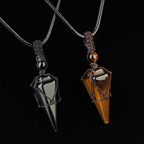 Miniatura 3 de Collar de cristal de reiki, piedra de cristal curativo, colgante de 6 facetas puntiagudas con cuerda ajustable, collares de piedras preciosas de