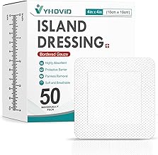 50 Count Island Dressing Bordered Gauze 4" x 4", Gauze Pads Individually Wrapped, Non-Stick Pad in Center with Adhesive Border, Bandages for Wounds, First Aid