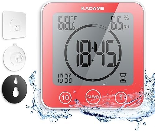 Miniatura 11 de KADAMS - Temporizador digital con alarma, impermeable para pulverización de agua para baño, regadera, cocina, temporizador táctil, visualización
