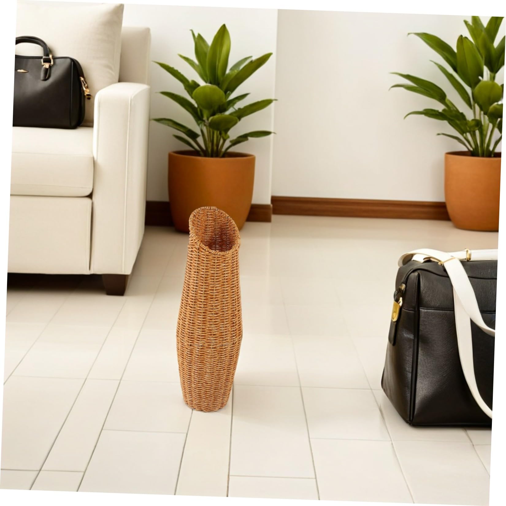 Jarrón de Suelo Alto de Ratán Sintético Tejido, 2 Piezas, Ligero y Decorativo para Flores Secas y Artificiales, Adecuado Entrada Hogar
