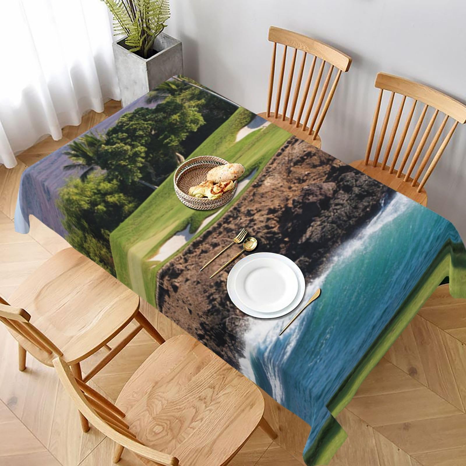 BNVSADC Hawaii Beach Golf Course Printed Rectangle Tablecloth 228x152 CM, Water Resistant Polyester Table Cloth Decorative Fabric Table Covers for Kitchen Dining Table Parties Camping