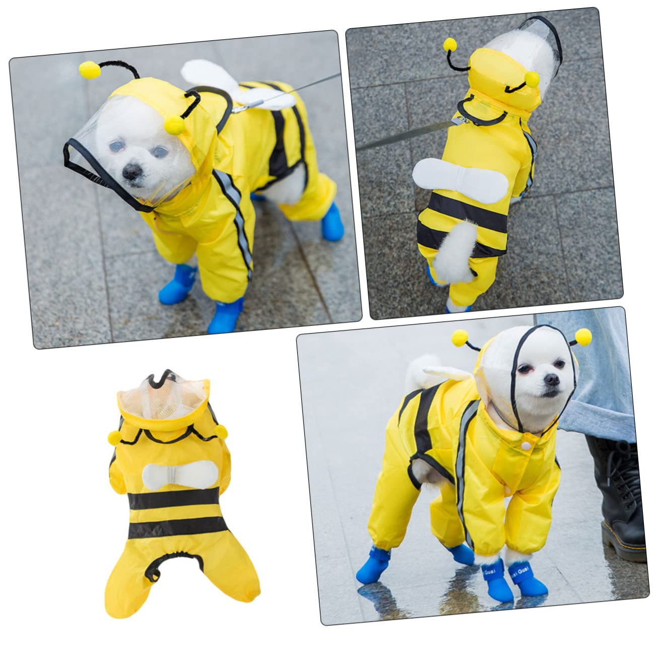 FRCOLOR 3pièces Manteau De Pluie pour Chien Abeille Veste à Capuche Imperméable pour Animaux De Compagnie Vêtements De Pluie Pratiques Et Stylés pour Chiens De Moyenne Et Petite