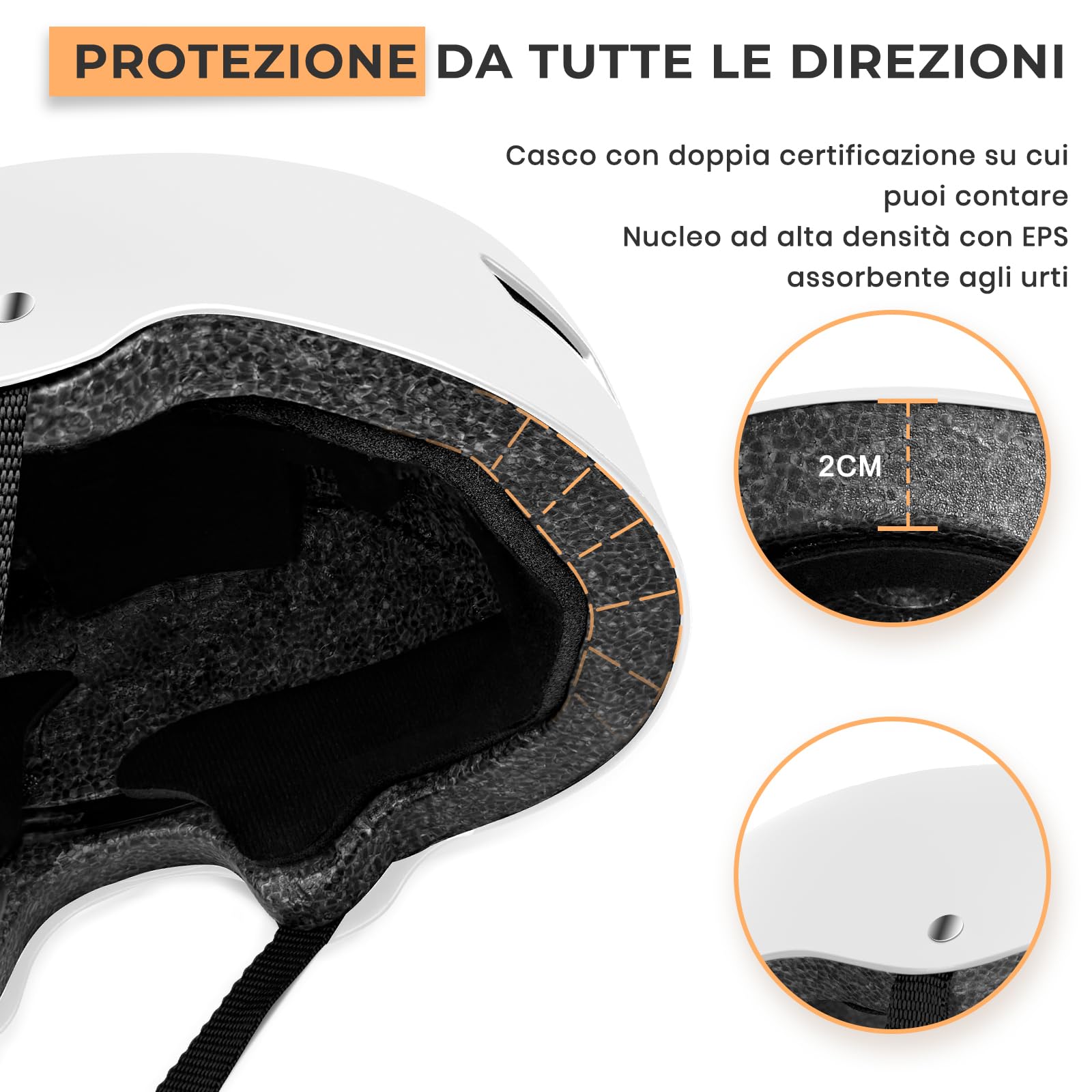 LeapBeast Casco Bici da Uomo/Donna, Regolabile Misura Caschi da Adolescenti, Cascos da Skateboard, Casco da Elettrico Bicicletta, Cascos da Elettrico Skateboard (Bianco, L)