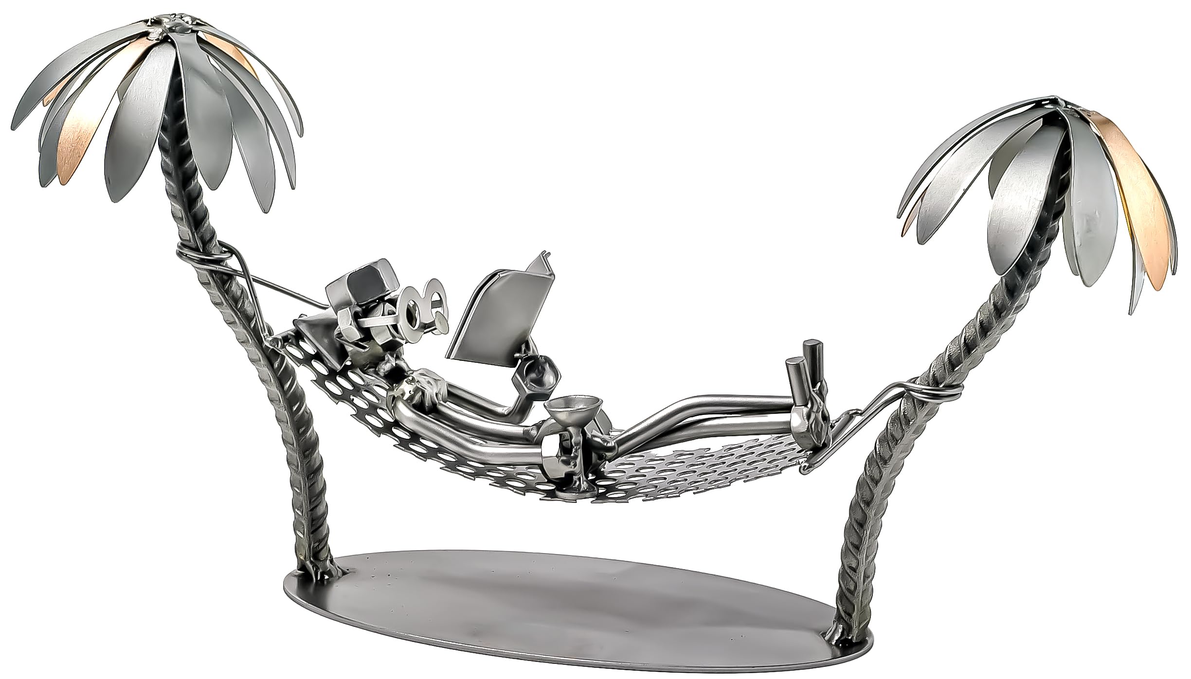 STEEMO Schraubenmännchen Hängematte Palme Reise Geschenk Metall-Deko 30x10x17 cm Garten