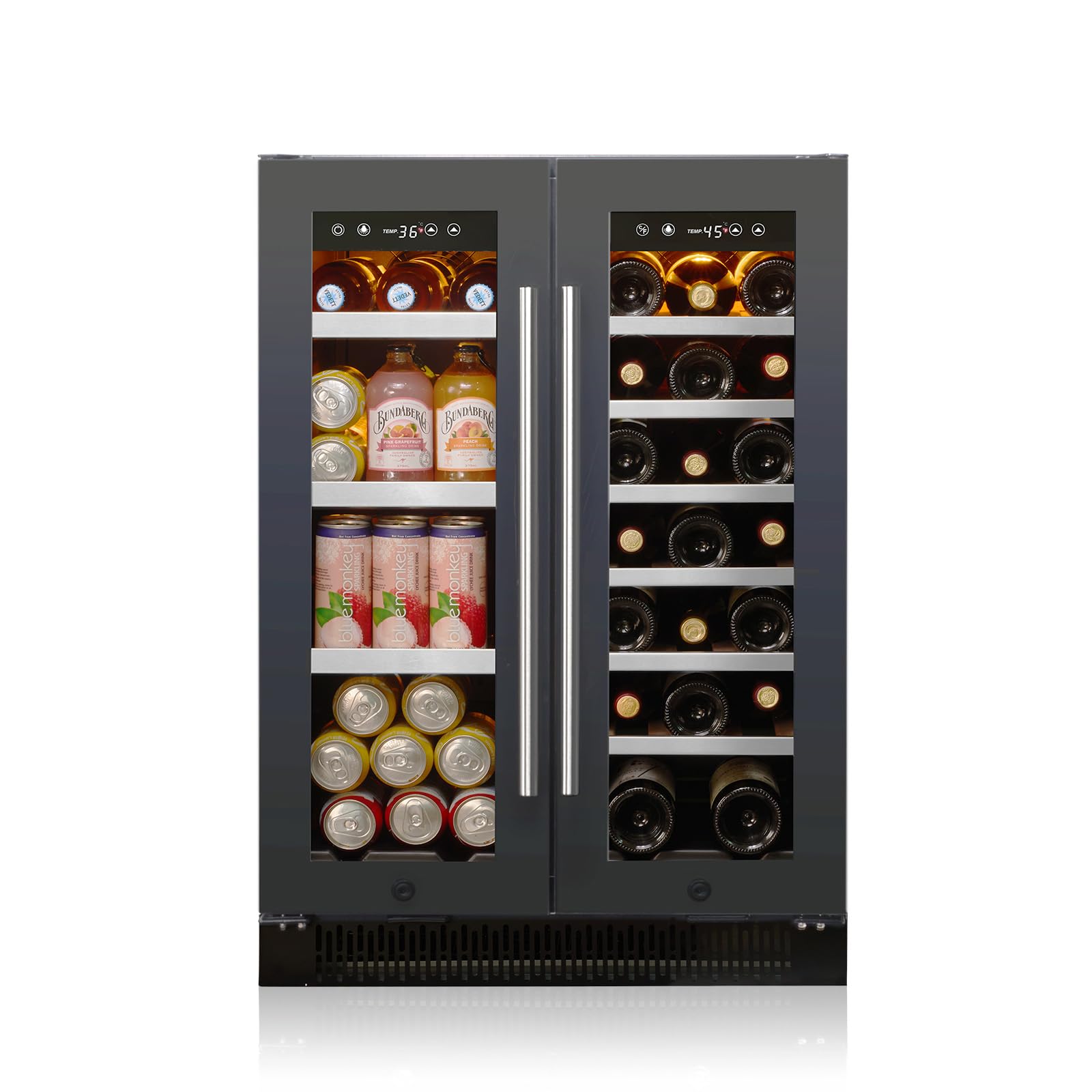 Akicon 24 Inch Mini Fridge,42dB 20 Bottles & 60 Cans Quiet Beverage Refrigerator with Safety Lock and Temperature Memory Touchscreen, Built-in/Freestanding for Home, Black