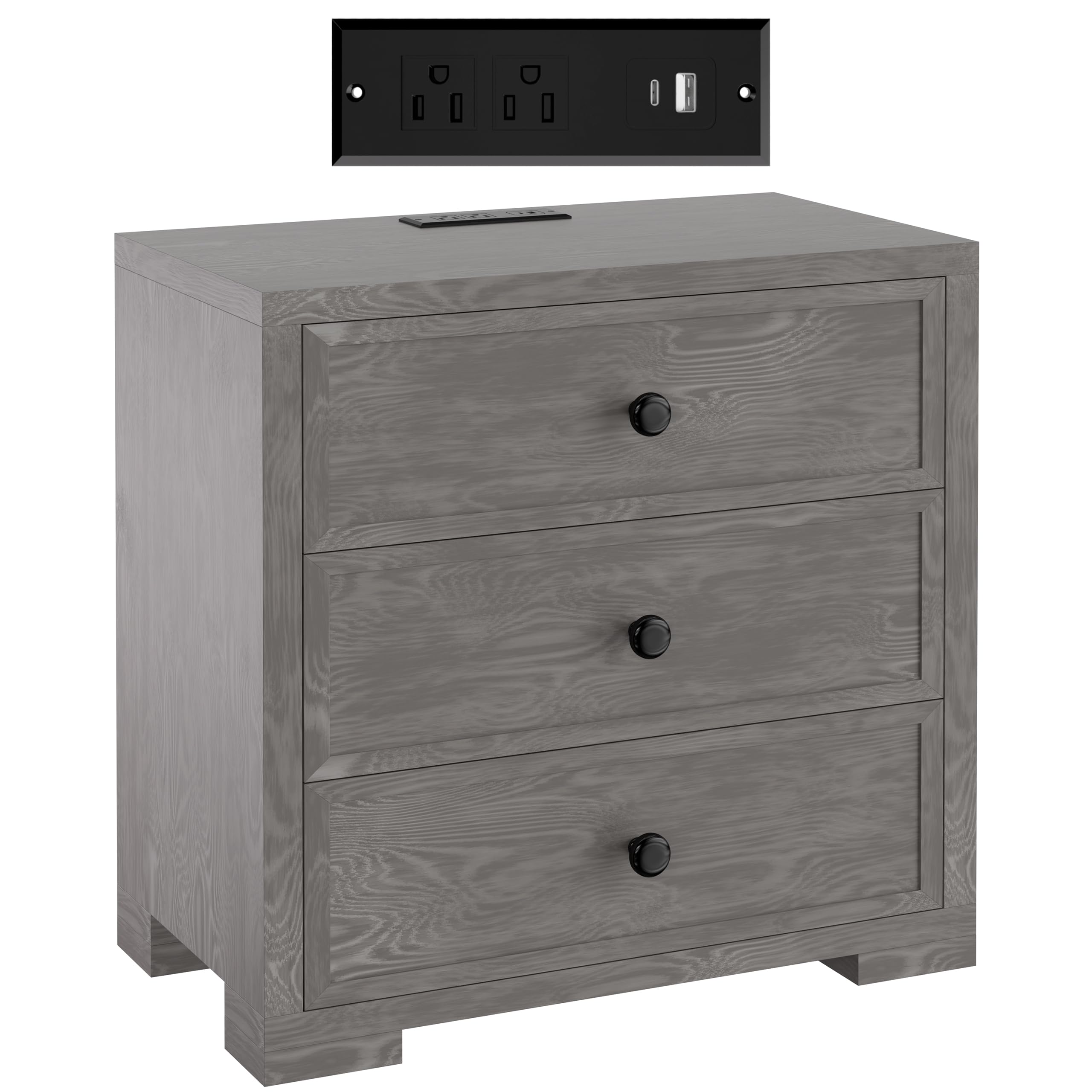 COWMOU Nightstand with Drawers 3 Drawer Night Stand with Charging Station Farmhouse Style Large Bed Side Table Wooden Dresser for Bedroom Living Room