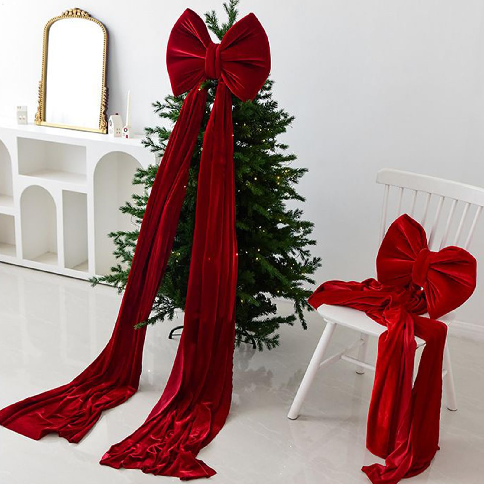 Extra große Weihnachtsbaumspitze aus Samt, Schleife, 80/110/160/180/200 cm, riesige rote Schleifen, Baumspitze, Weihnachtsdekoration für Zuhause, Hochzeit, Party-Dekoration