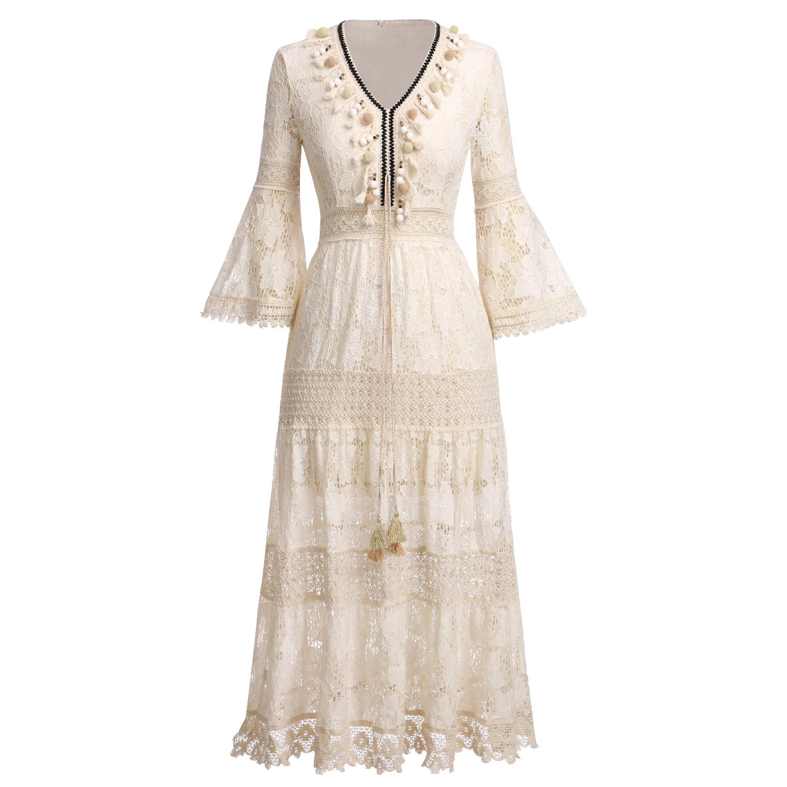 Vestido de encaje bohemio largo y túnica playera sin mangas para mujer 8
