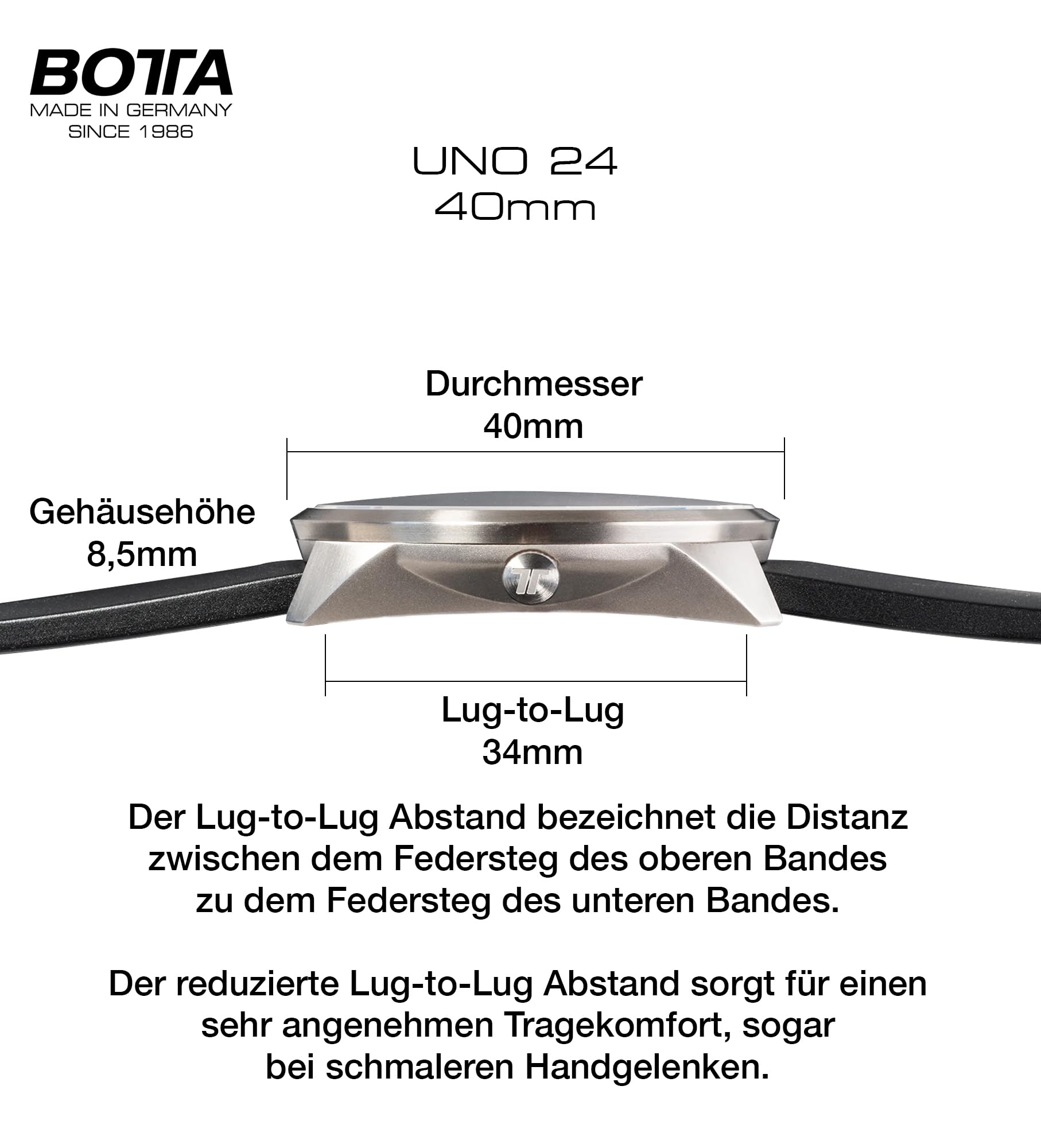 botta 24-godzinny zegarek z jedną wskazówką męski szwajcarski mechanizm kwarcowy ze skórzaną bransoletką UNO 24 (40 mm)