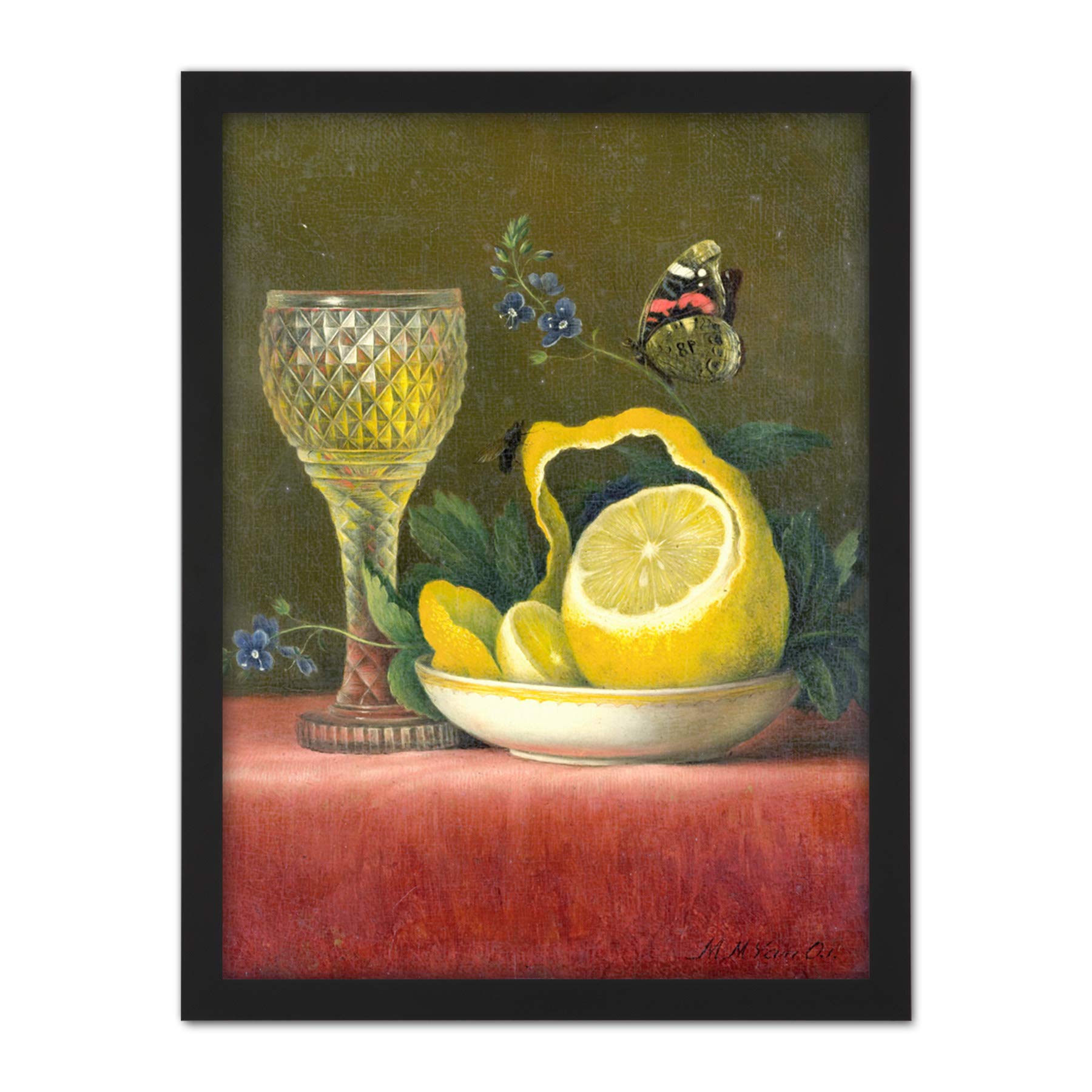 Artery8 Van Os Still Life Lemon And Cut Glass Painting Artwork Framed Wall Art Print 18X24 Inch