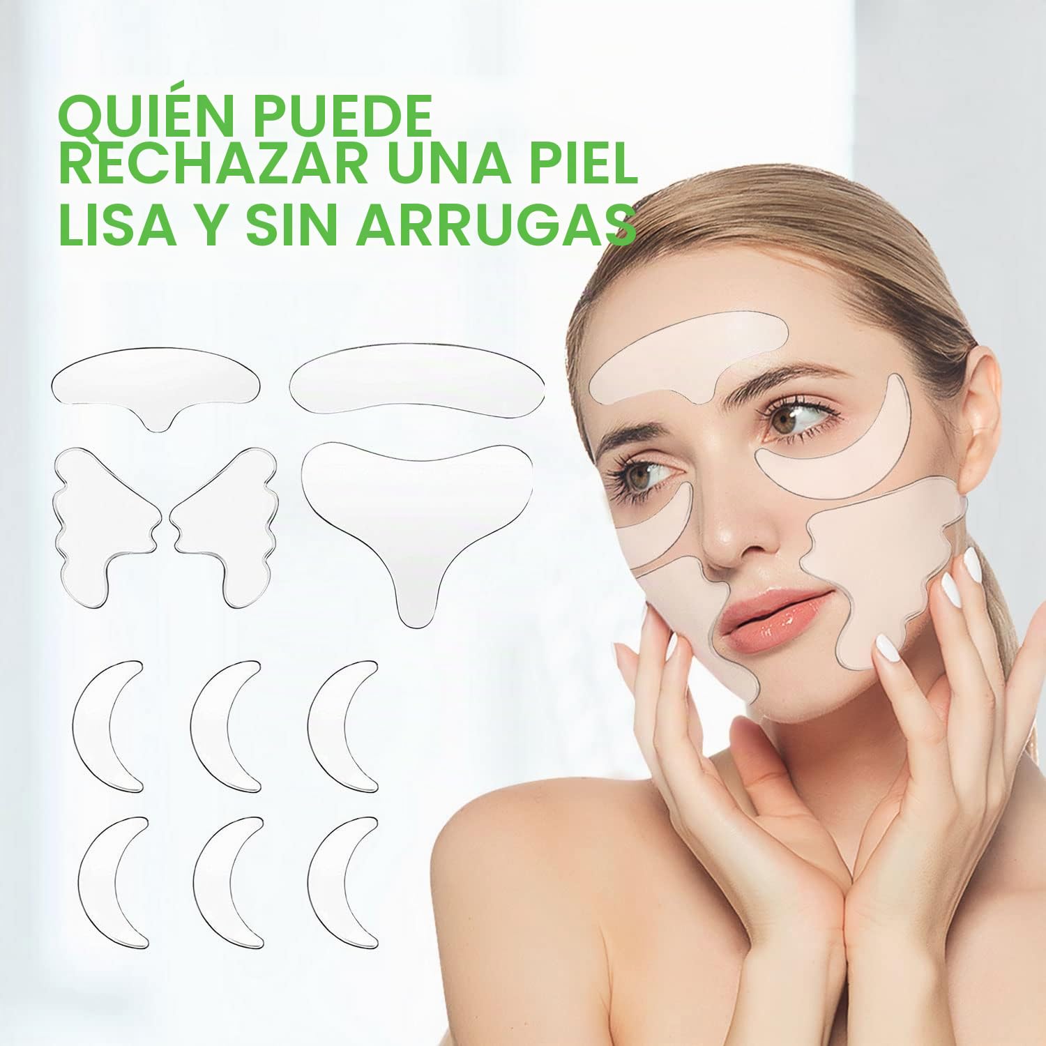 TSHAOUN 11 Unidades Silicona Reutilizable para Arrugas del Pecho Parches para las Arrugas de Cara Facial Patches Parches de Antiarrugas transparente la frente Cara barbilla boca ojos (11 PCS)