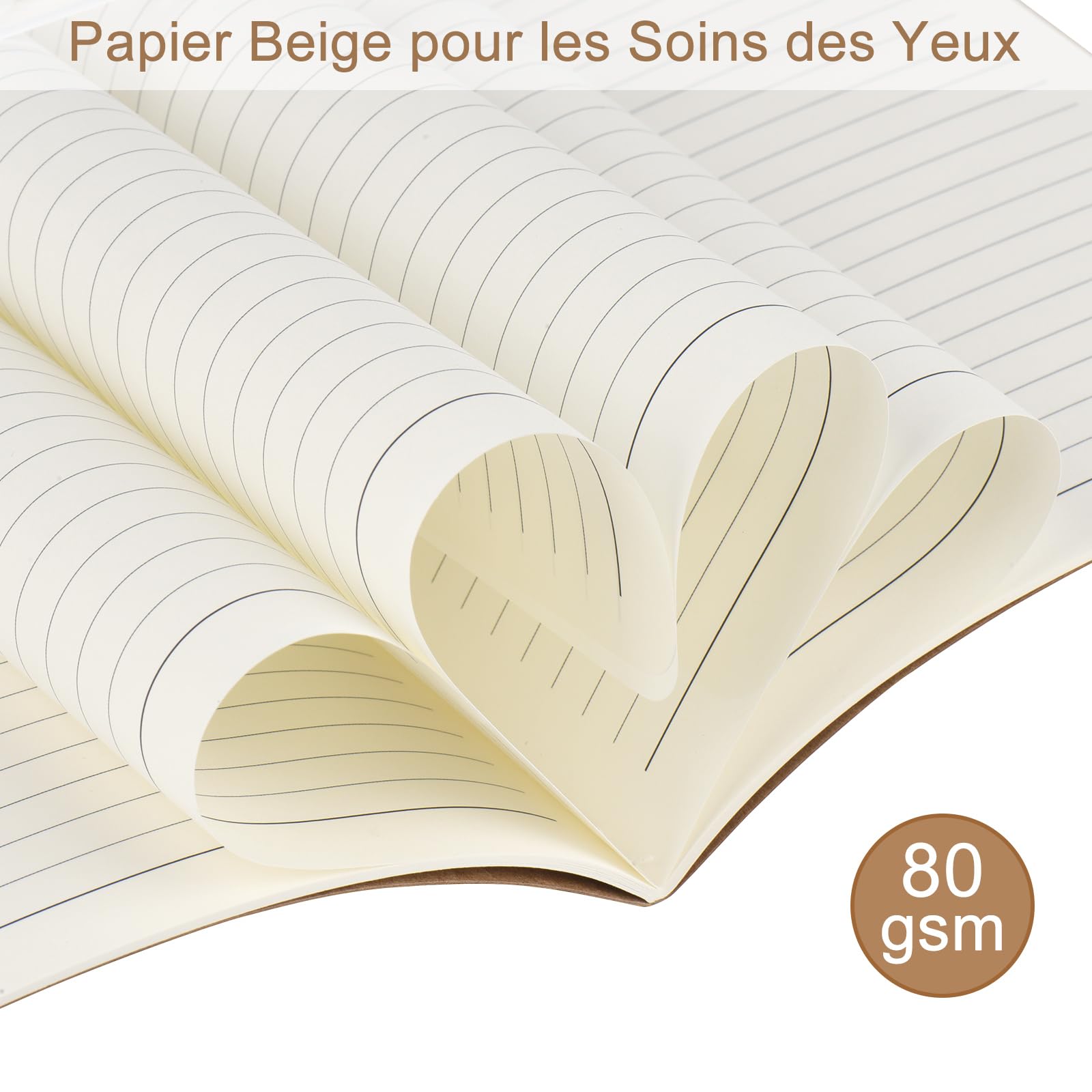 ZCZN A5 Cahiers Lignés Kraft 60 Pages par Bloc，Lot of 48 Blocs Carnet de Notes，80 gsm，Bloc Note Carnet Dessin，30 Feuillets Lignés