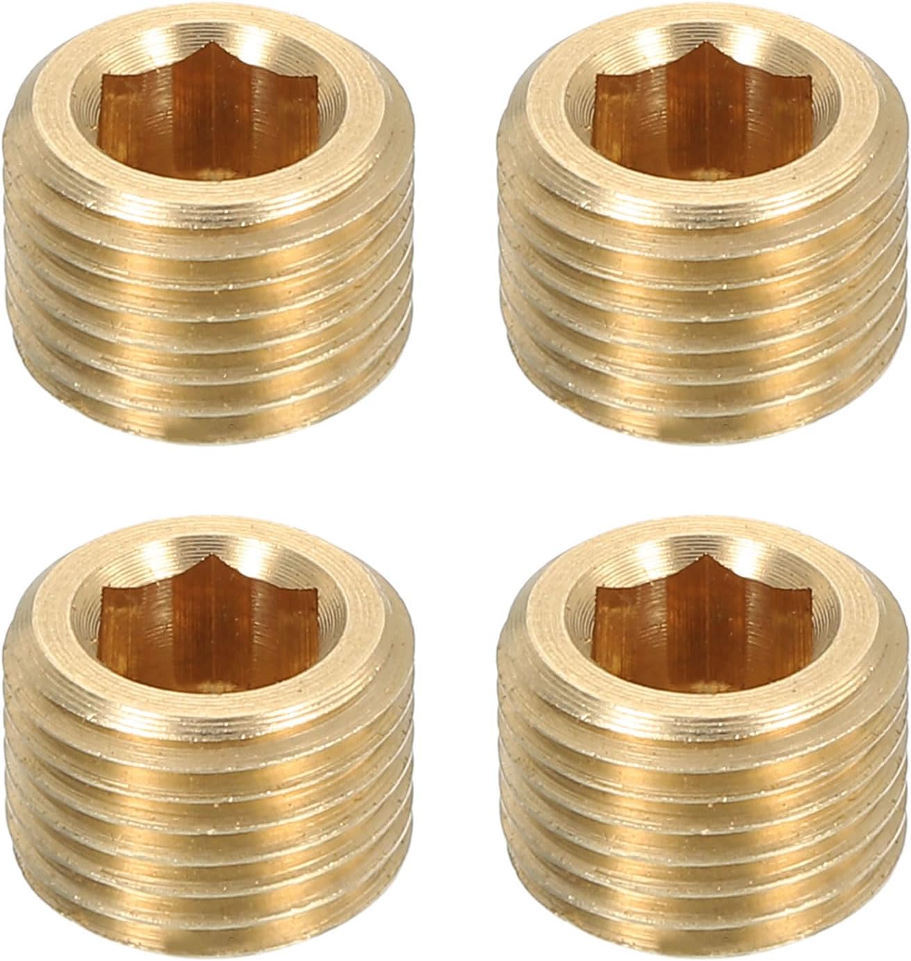 uxcell 4Pcs Brass Pipe Plug Fitting, 1/8" PT Male Hex Counter Sunk Plug, Internal Thread Socket Pipe Plug for Closing the End of Pipe, Air Tanks