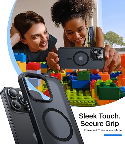 Miniatura 6 de yotisco Funda magnética fuerte para iPhone 15 Pro, probada en caídas de grado militar compatible con MagSafe translúcida mate delgada funda