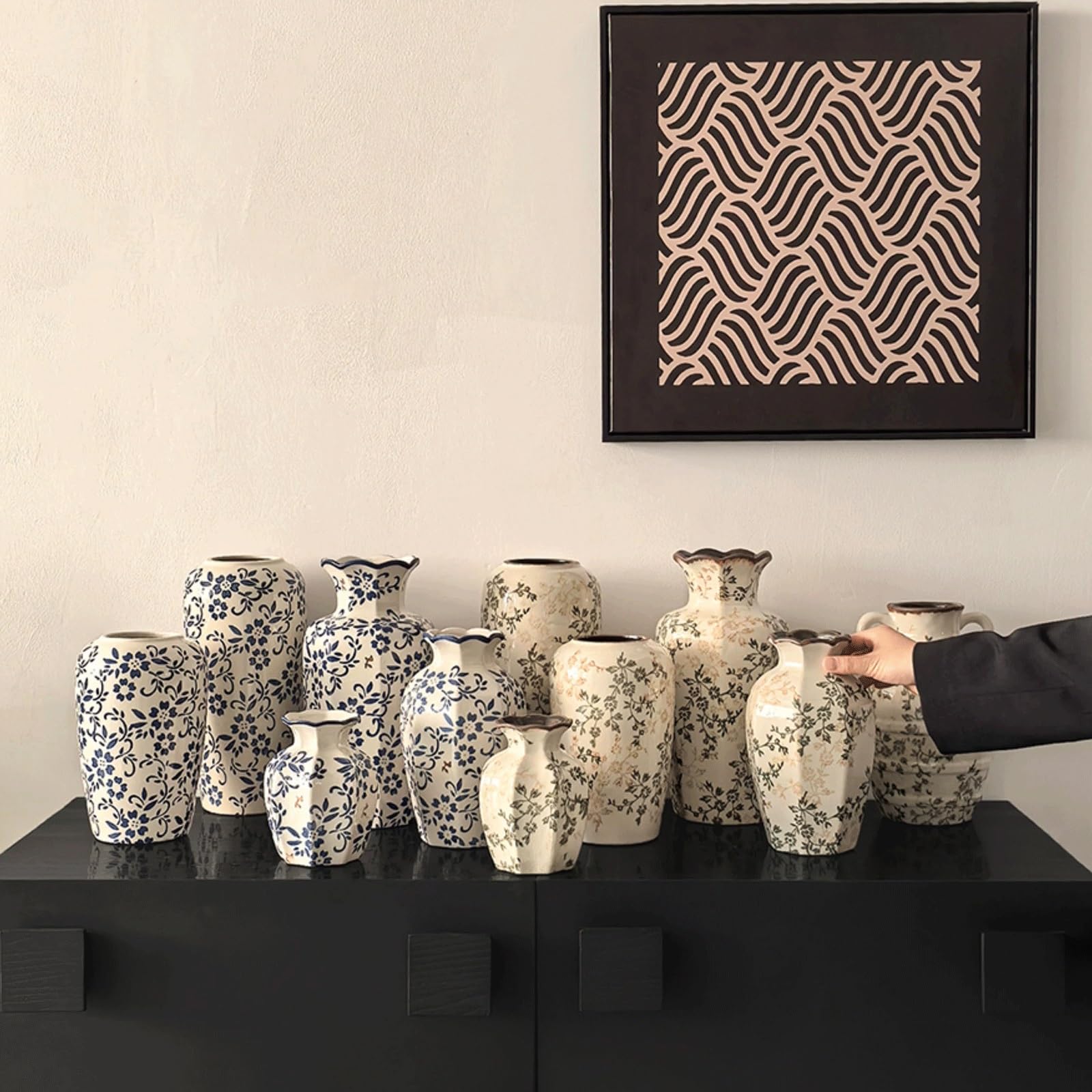 Wazon Wysoki ceramiczny wazon na kwiaty i trawę pampasową, dekoracja stołu