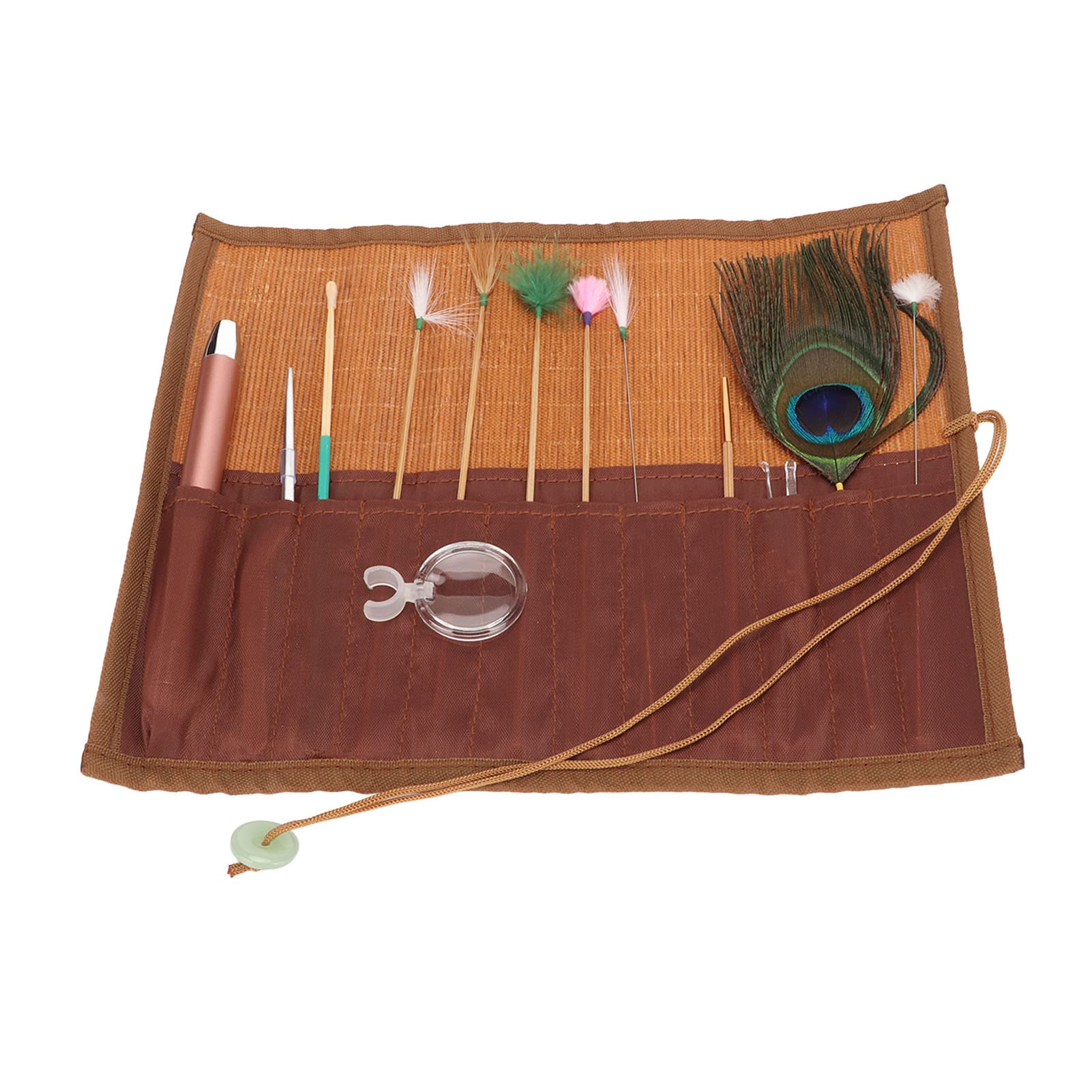 Earwax Remover Massage Set 8 Kinds of Feather Ear Needles with Bamboo Storage Pad Stainless Steel Ear Picking