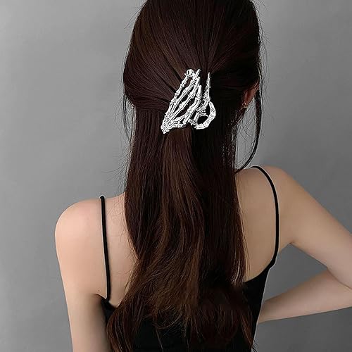 Miniatura 6 de Pinzas de metal para el cabello de esqueleto de calavera de aleación de Halloween, 1 pinza de metal de esqueleto plateado para cabello fino, punk y