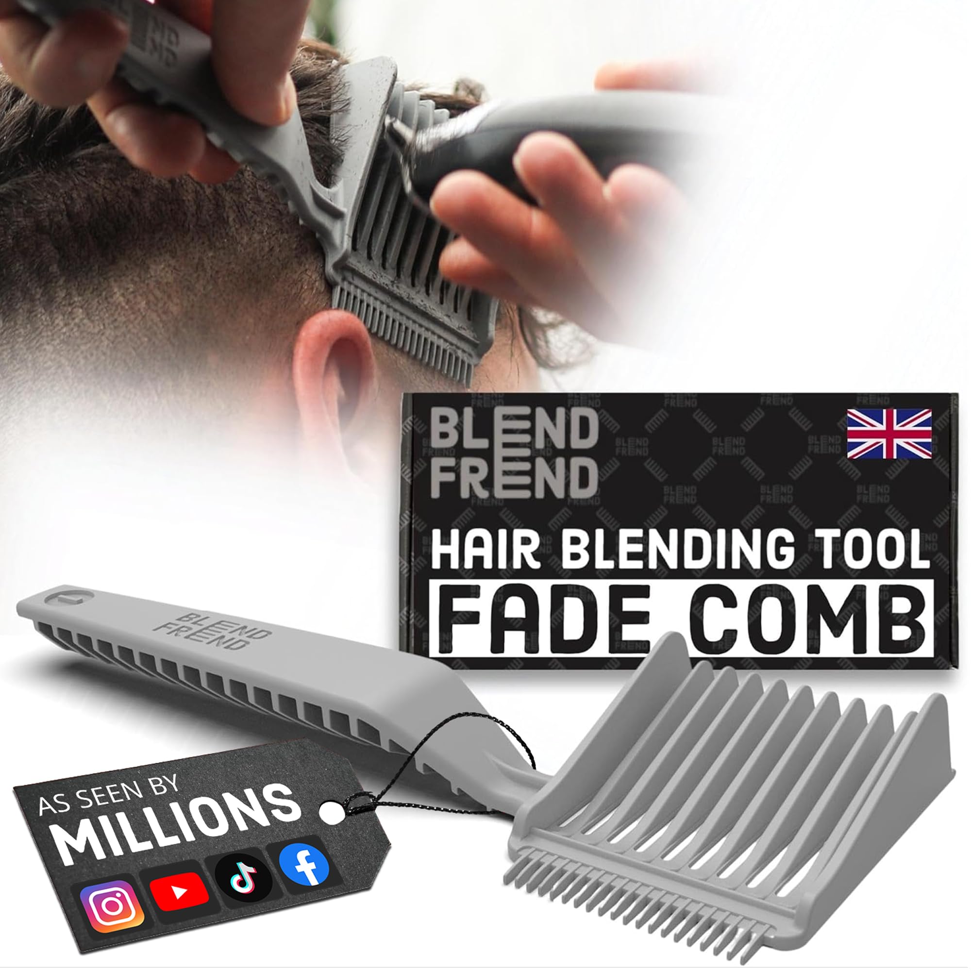 Blend Frend Original Hair Clipper Comb Right Handed – Grade 1 (3mm) | Perfect Blending Comb for Home Users & Novice Barbers | Fits All Clipper Brands | UK-Made