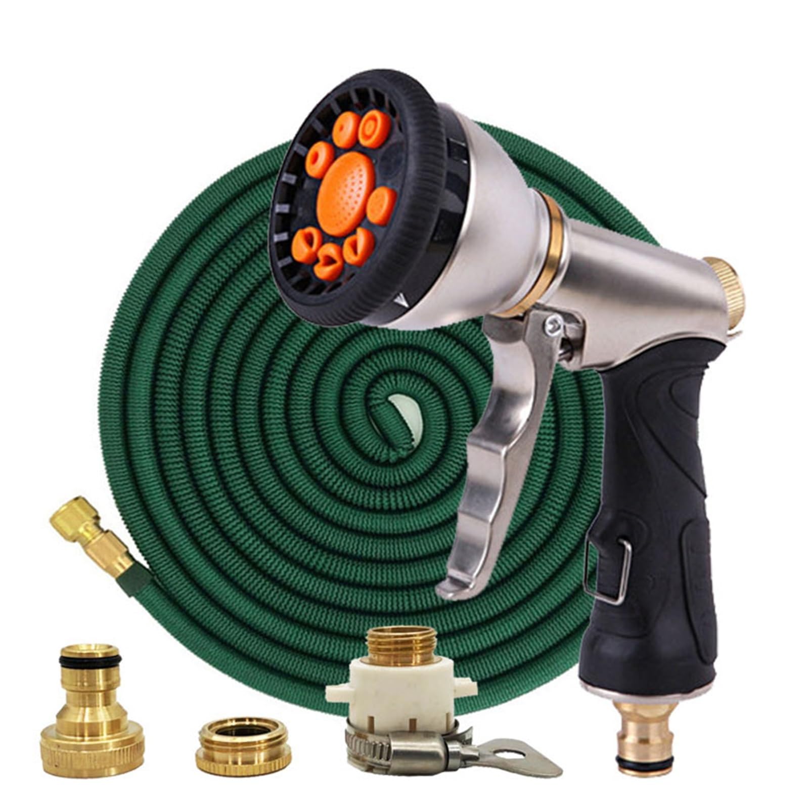 Teleskopischer magischer Gartenschlauch, flexibler Autowaschschlauch aus Kunststoff, Metallspritzpistole, Gartenbewässerung im Freien, 25 Fuß. Bis 100 Reibungslose Zirkulation(Hose kit-02,100ft-30m)