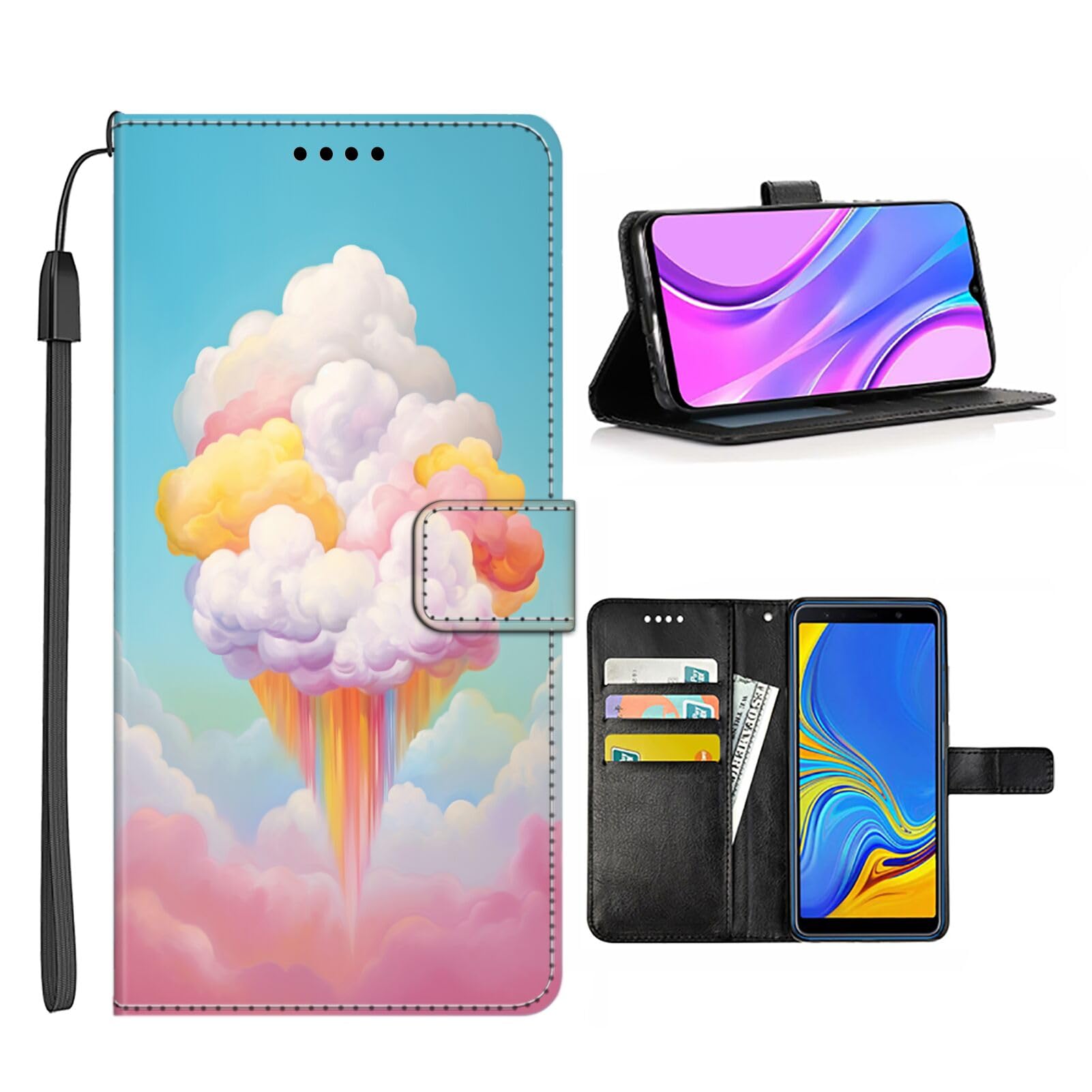 Wallet Case for iPhone Xs Max with Rainbow Cloud-aa157 Pattern PU Leather Flip Folio ID&Credit Cards Pocket Lanyard