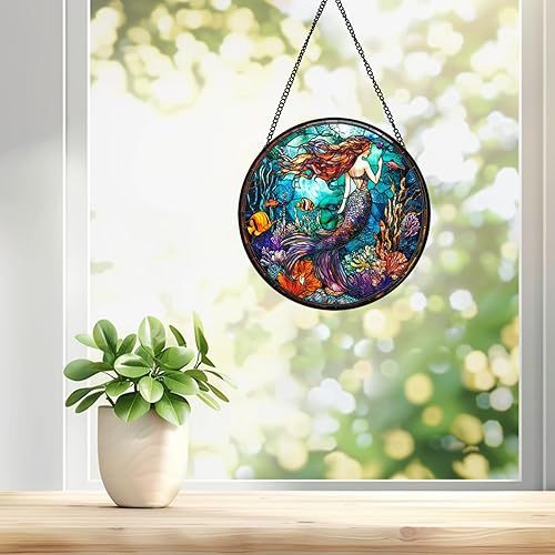 Miniatura 7 de Decoración colgante de sirena para colgar en la ventana, 7.87 pulgadas, decoración colgante de sirena, adornos de sirena, regalos para amantes de la