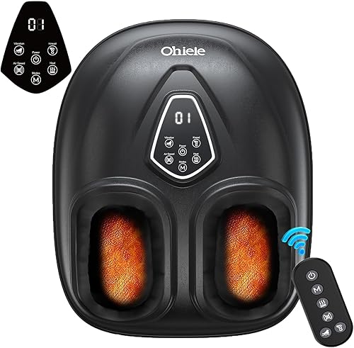 Foot Massager with Heat, Shiatsu Foot Massager with Remote, Electric Feet Massage Machine for Neuropathy,Plantar Fasciitis, Circulation, FSA Eligible HSA Store Eligible Massager (Deep Black,Corded)