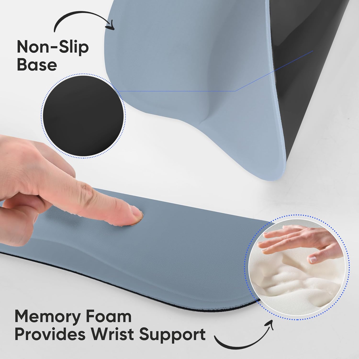Wrist Rest Support Set for Mouse Pad Keyboard with Coaster, Ergonomic Memory Foam Hand Wrist Cushion for Laptop/Computer/Desktop/Office/Gaming, Pain Relief & Easy Typing (Rock Blue Gradient) - Image 4