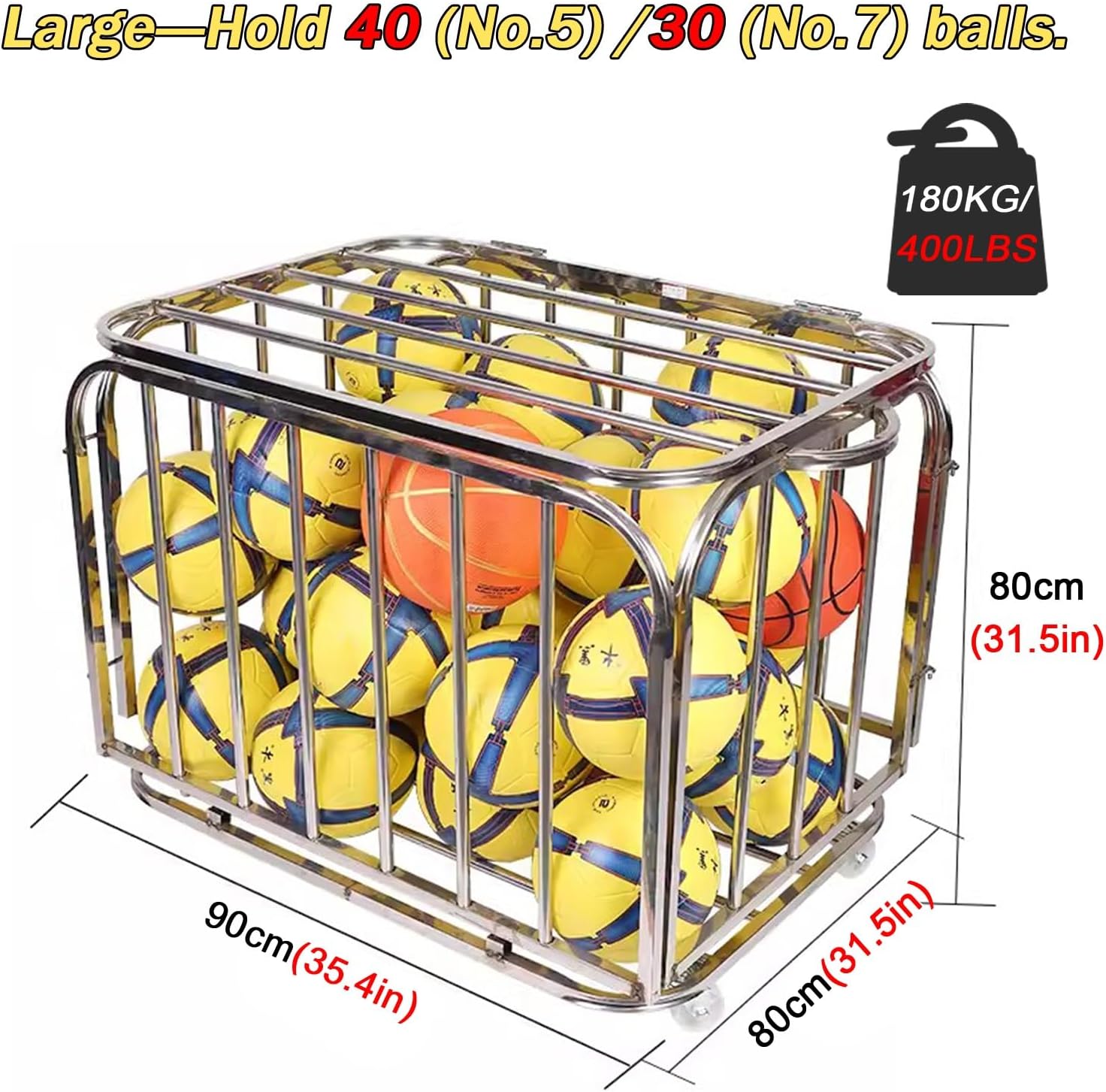 Ball Storage Holder Garage Ball Storage Cart for Basketball & Soccer, School/Kindergarten/Basement Folding Exercise Ball Organizer Cage, Hold 18~40