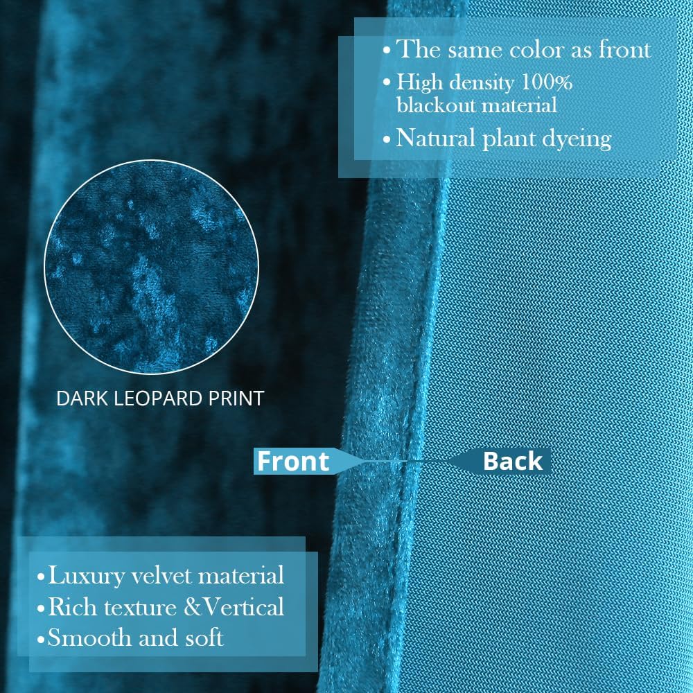 Liians Blackout Curtains Soft Luxury Velvet Curtains for Bedroom Nursery Patio Doors Rod Pocket Back Tab 2 Panels Drapes Curtains for Living Room,52 by 84Inch, Aqua Blue