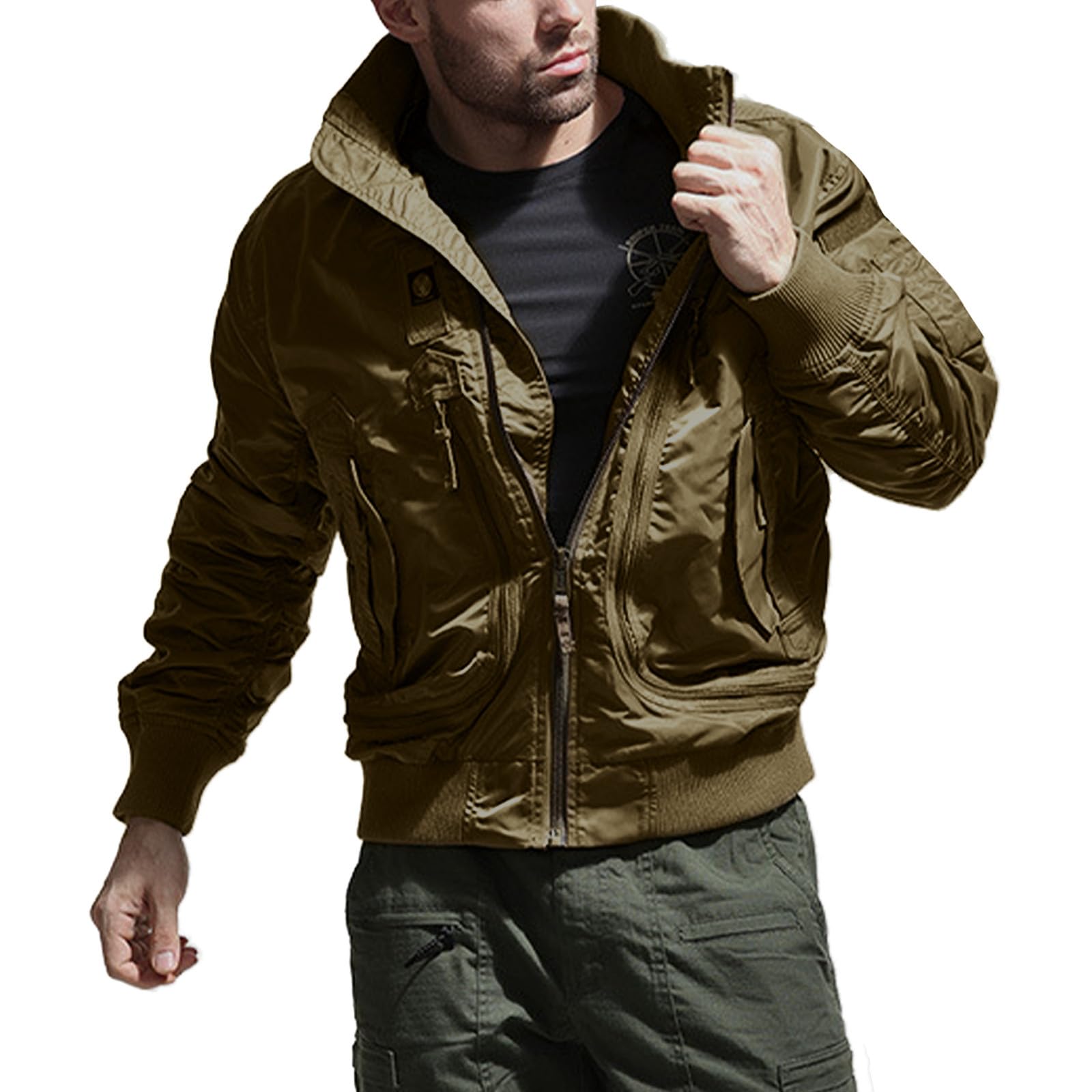 Bomber Jacke Herren Leichte Lässige Übergangsjacke Bomberjacke Kurz Sportlich College Jacke Pilotenjacke Frühling Sommer Schwarz Fliegerjacke Sommerjacke Einfarbig Stehkragen Freizeitjacke