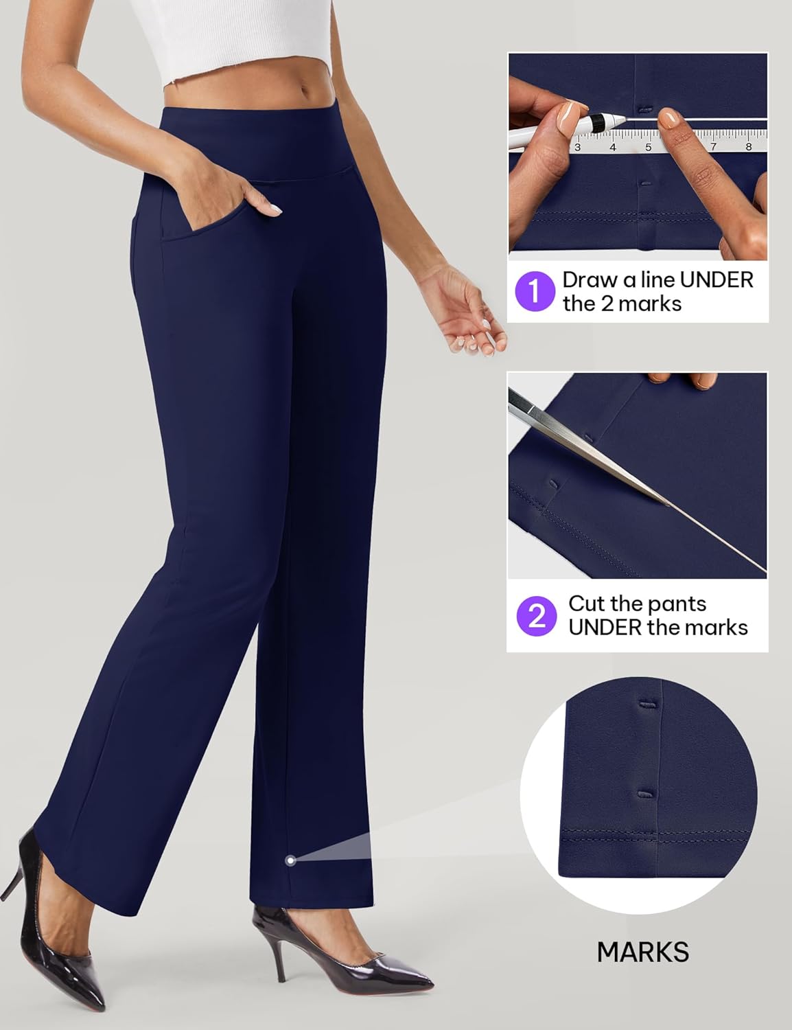 AVAMO Womens Dress Pants Straight Leg High Waisted Pull On Stretchy Work Pants Business Casual Slacks Office with Pockets - Image 5