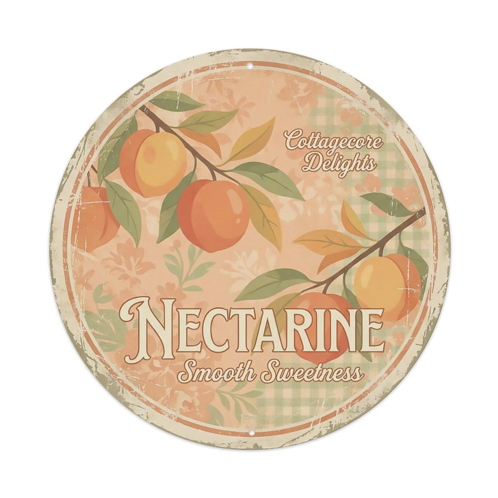 Cxhjca 8X8inch(20X20cm) Vintage Cottagecore Garden Nectarine Smooth Peach Metal Tin Sign