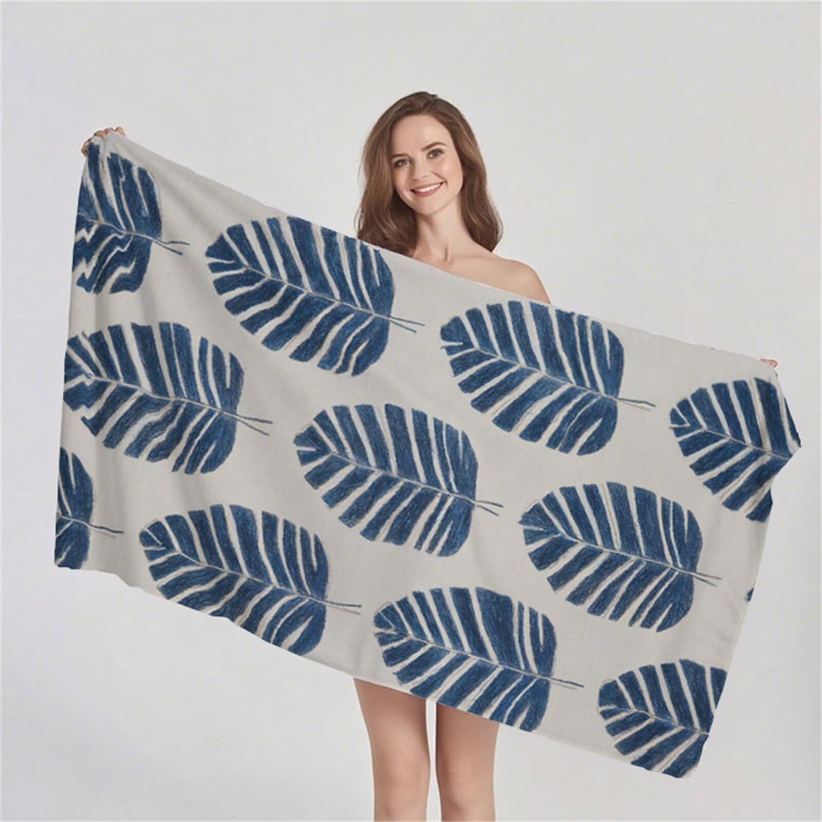 Telo Mare Microfibra 80x160 cm Telo Mare Grande, Asciugamano Palestra Assorbente Asciugatura Rapida, Asciugamano Mare Antisabbi, Compatto Stuoia Spiaggia per Piscina, Viaggio 2 Set- Blu Retrò G1-860