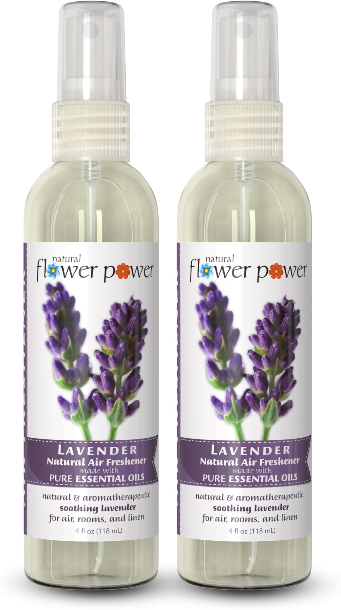 Natural Flower Power Air Freshener Spray - Odor Eliminator with Essential Oils for the Home, Car & Fabric - Cruelty Free & Vegan - Lavender - 2 x 4 oz