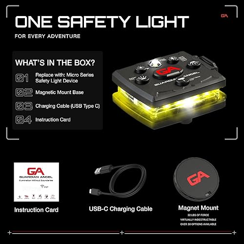 Miniatura 4 de Guardian Angel Luces de seguridad de la serie Micro, dispositivo de baliza (parte delantera amarilla y trasera amarilla)  Luz LED recargable y manos