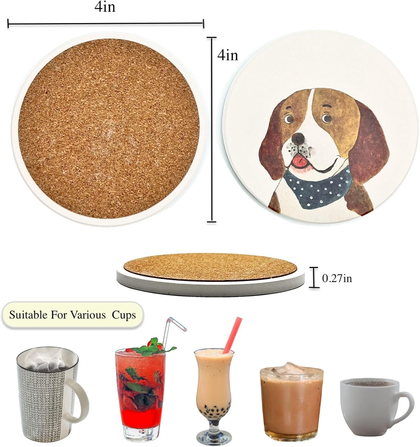 Cute Coasters for Desk Dog Themed Absorbent Ceramic Cup Coasters for Tabletop Protection, Ideal for Various Size Cups Outdoor or Indoor - Image 2