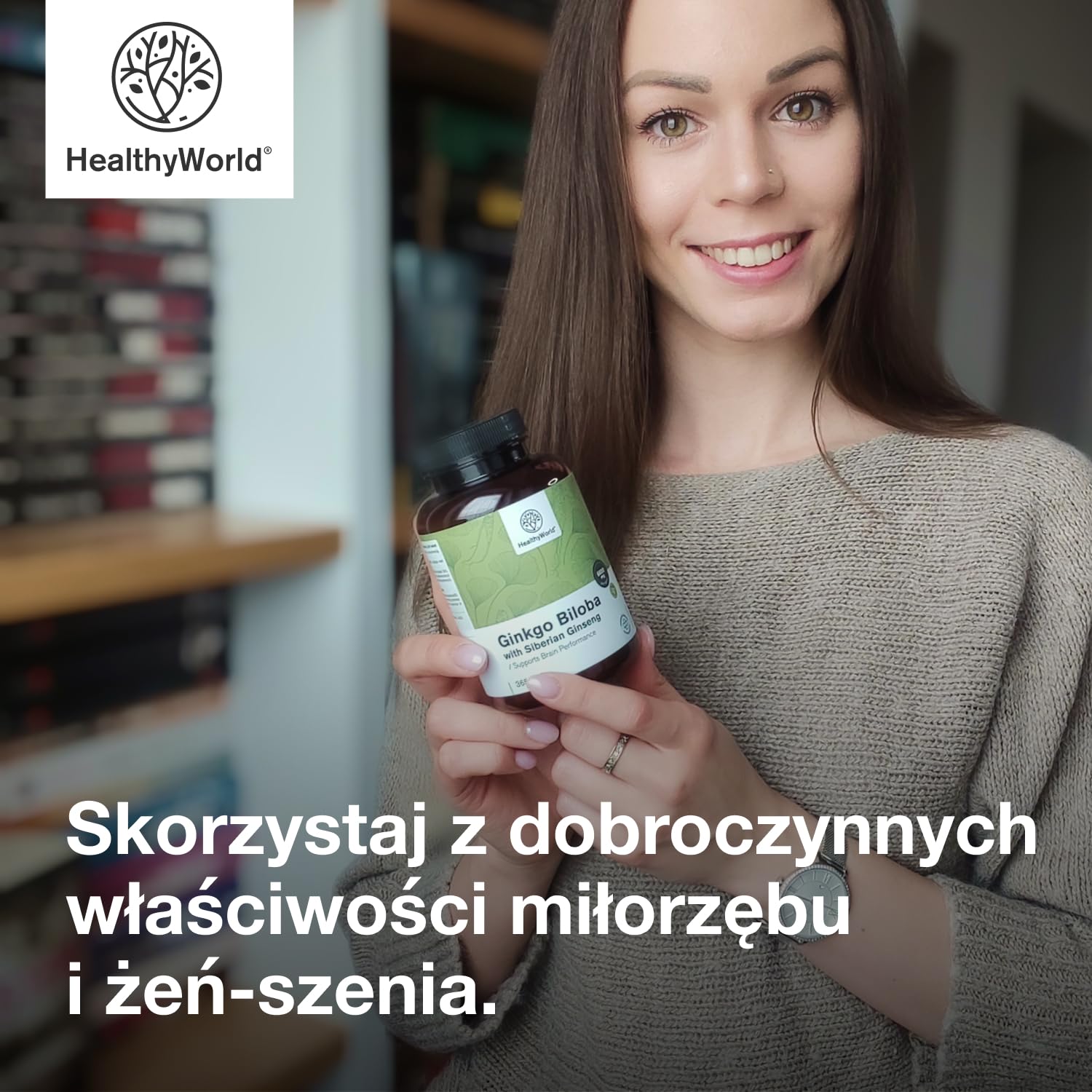 HealthyWorld Ginkgo Biloba + żeń-szeń syberyjski 6600 mg – Wysoka dawka, jakość premium – Wsparcie mózgu, pamięci i koncentracji – 365 tabletek – Ekstrakty 50:1 i 10:1