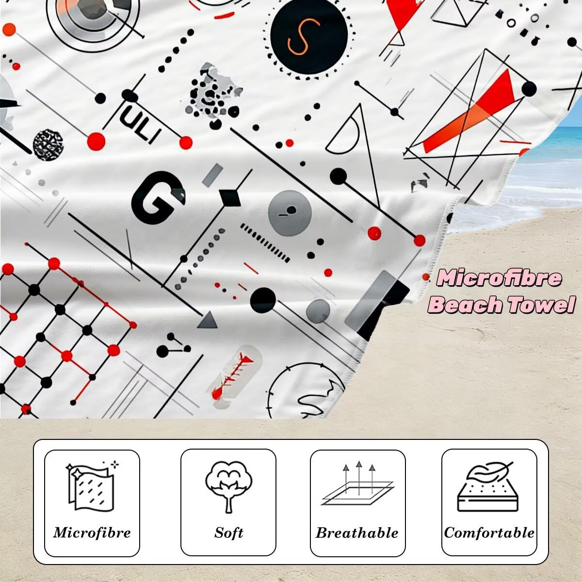 Serviette de Plage Microfibre, Lot de 2 Serviette de Bain Grande Taille 90x180 cm, Séchage Rapide Drap de Bain Géométrie, Anti Sable Serviettes de Plage, Serviettes Microfibre Sport pour Travel -4036